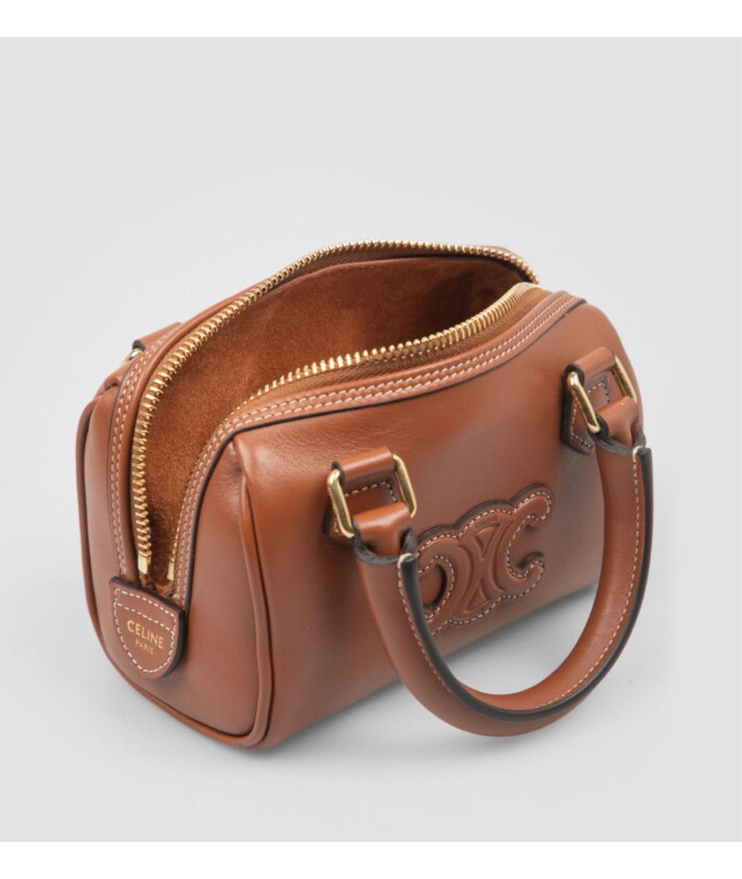 CELINE Коричневая кожаная сумка с короткими ручками, фото 4