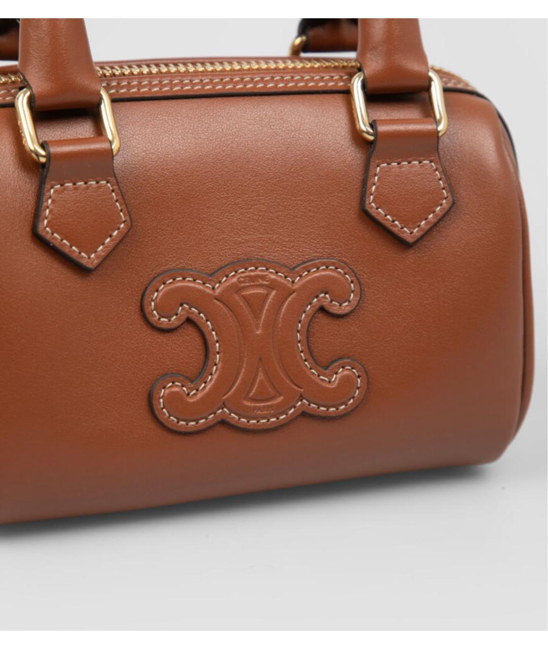 CELINE Коричневая кожаная сумка с короткими ручками, фото 3