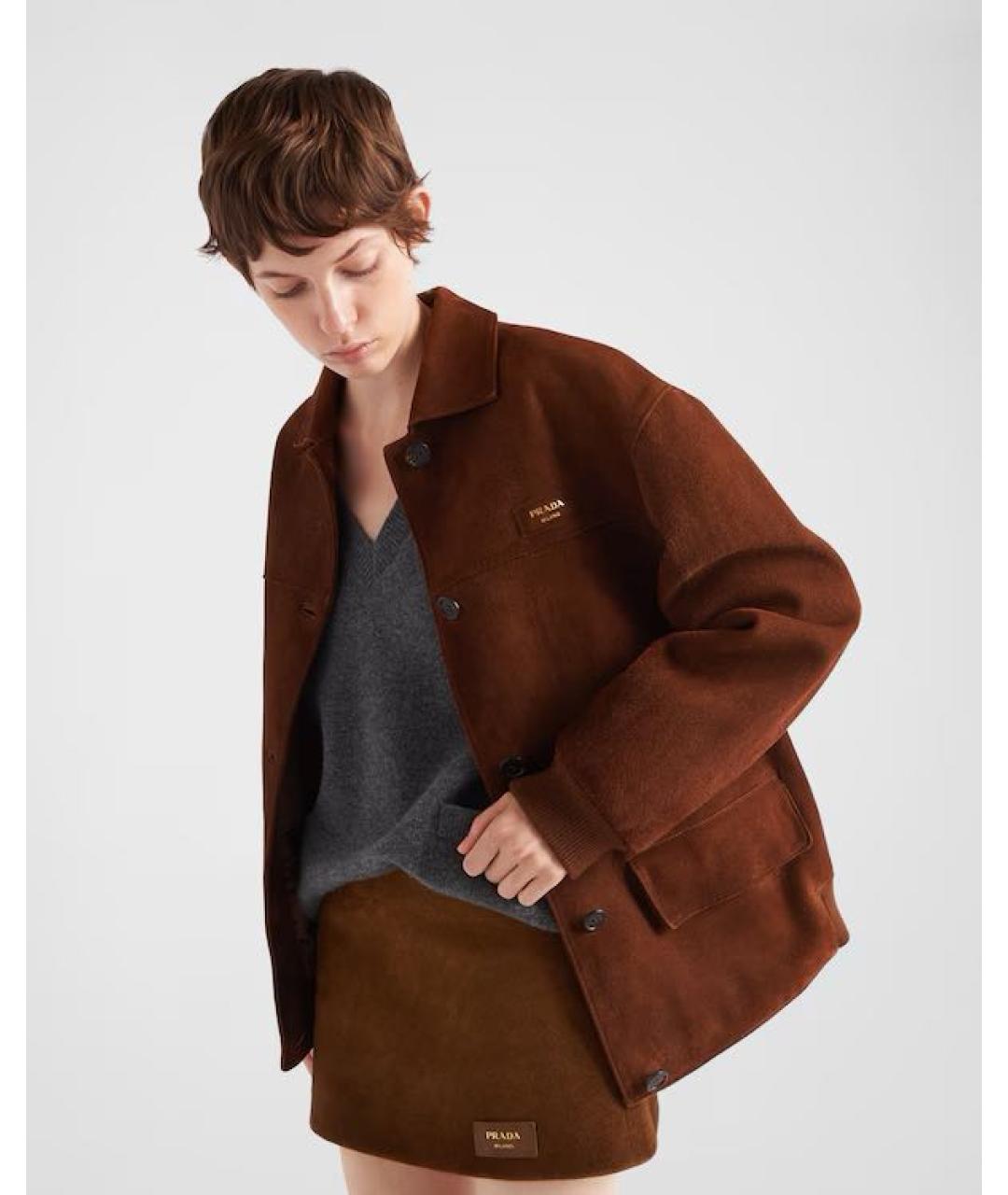 PRADA Коричневая кожаная куртка, фото 8