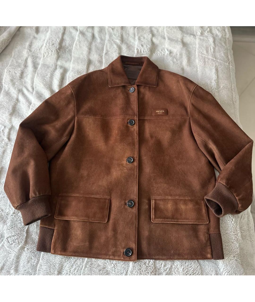 PRADA Коричневая кожаная куртка, фото 4
