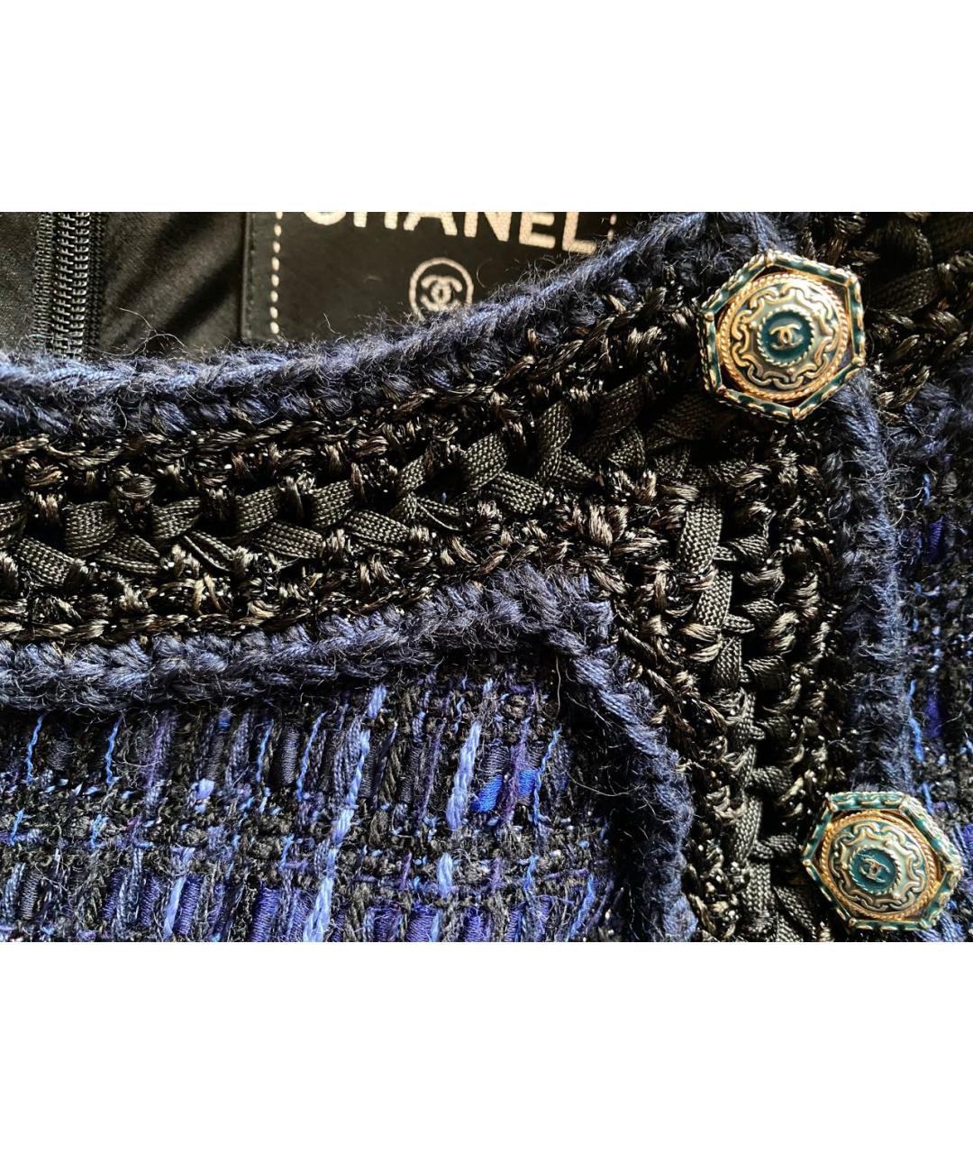 CHANEL Темно-синее твидовое повседневное платье, фото 3