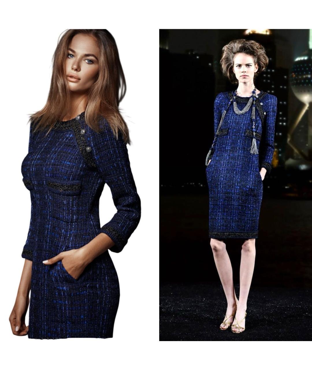CHANEL Темно-синее твидовое повседневное платье, фото 7