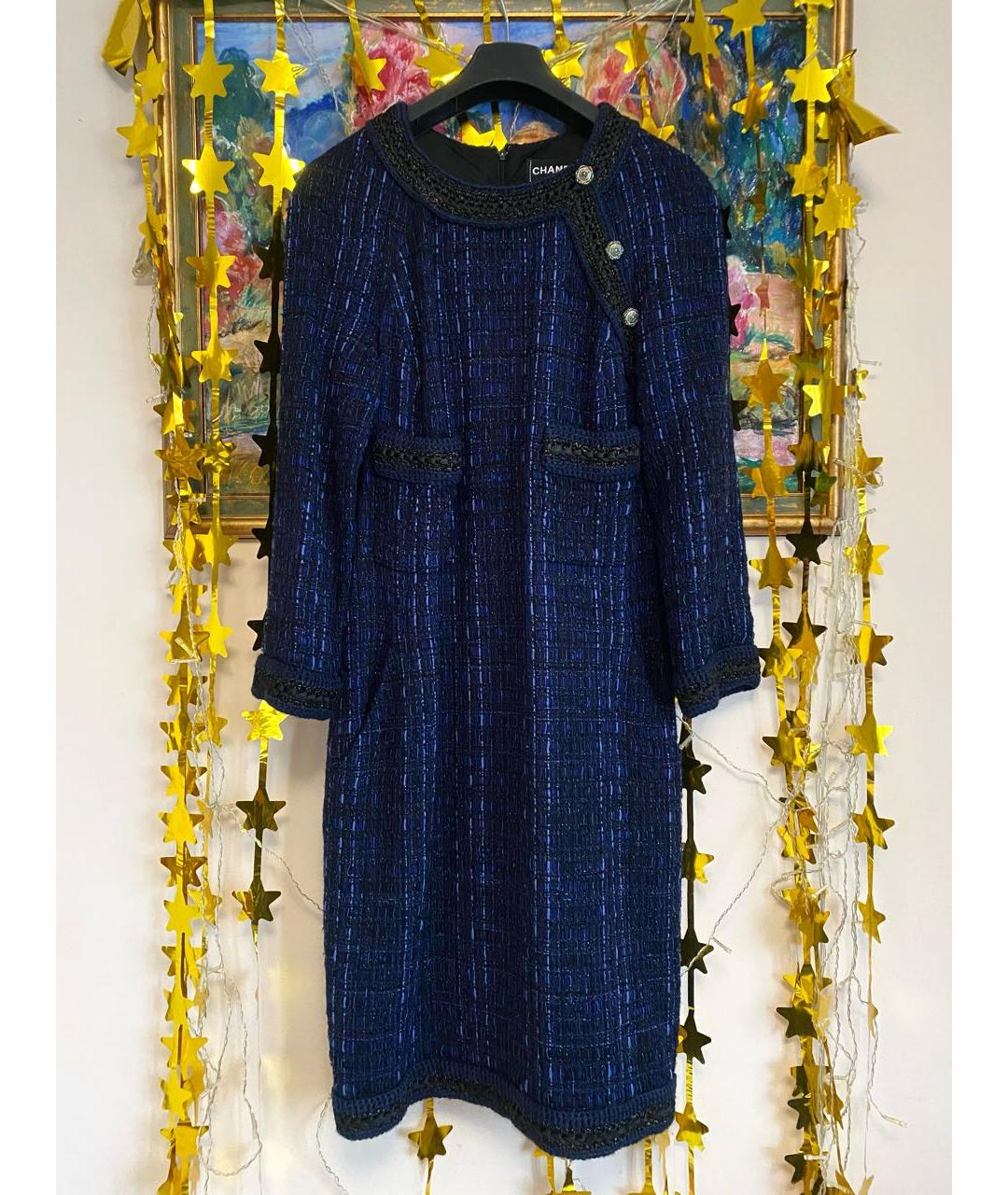 CHANEL Темно-синее твидовое повседневное платье, фото 8