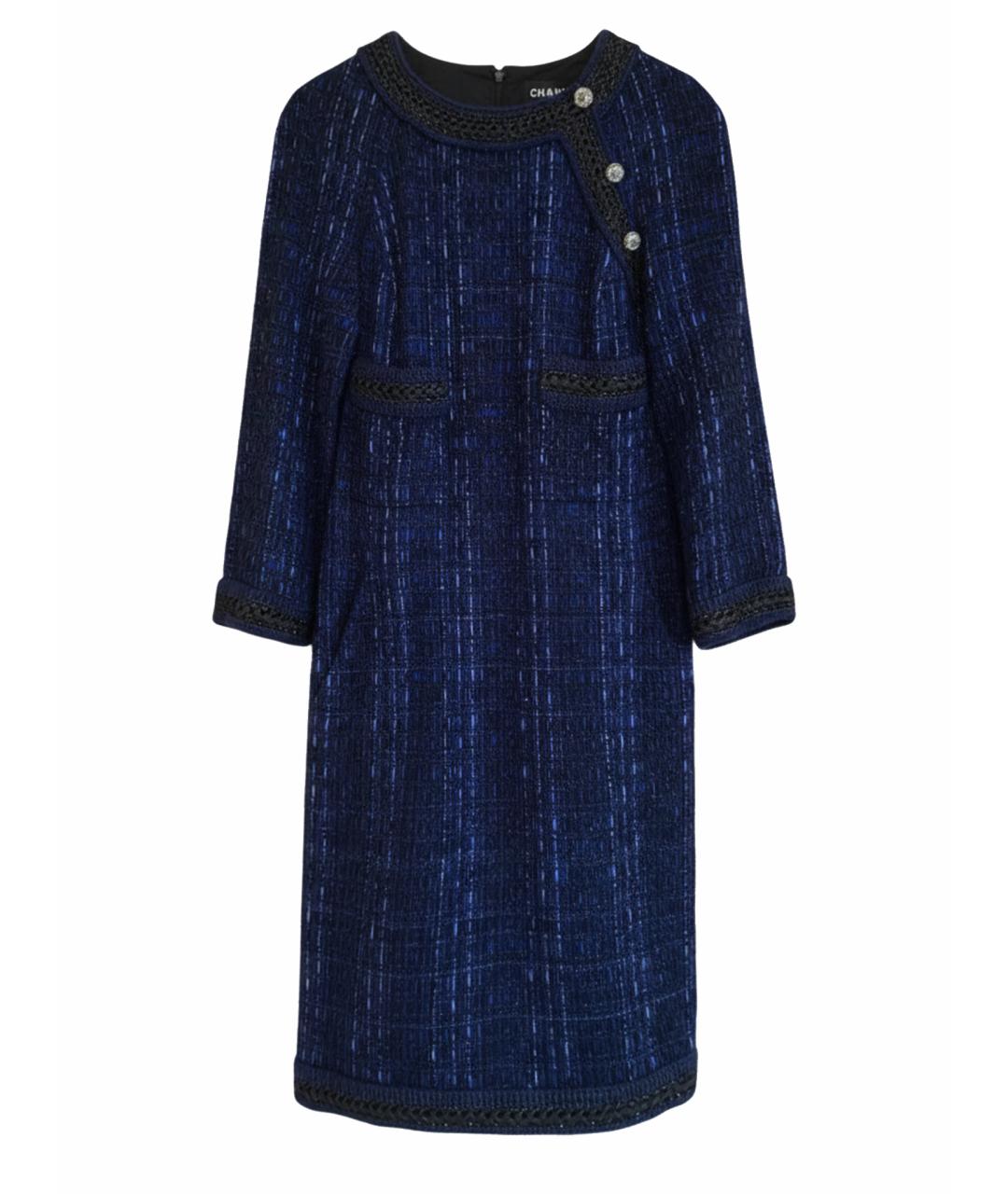 CHANEL Темно-синее твидовое повседневное платье, фото 1
