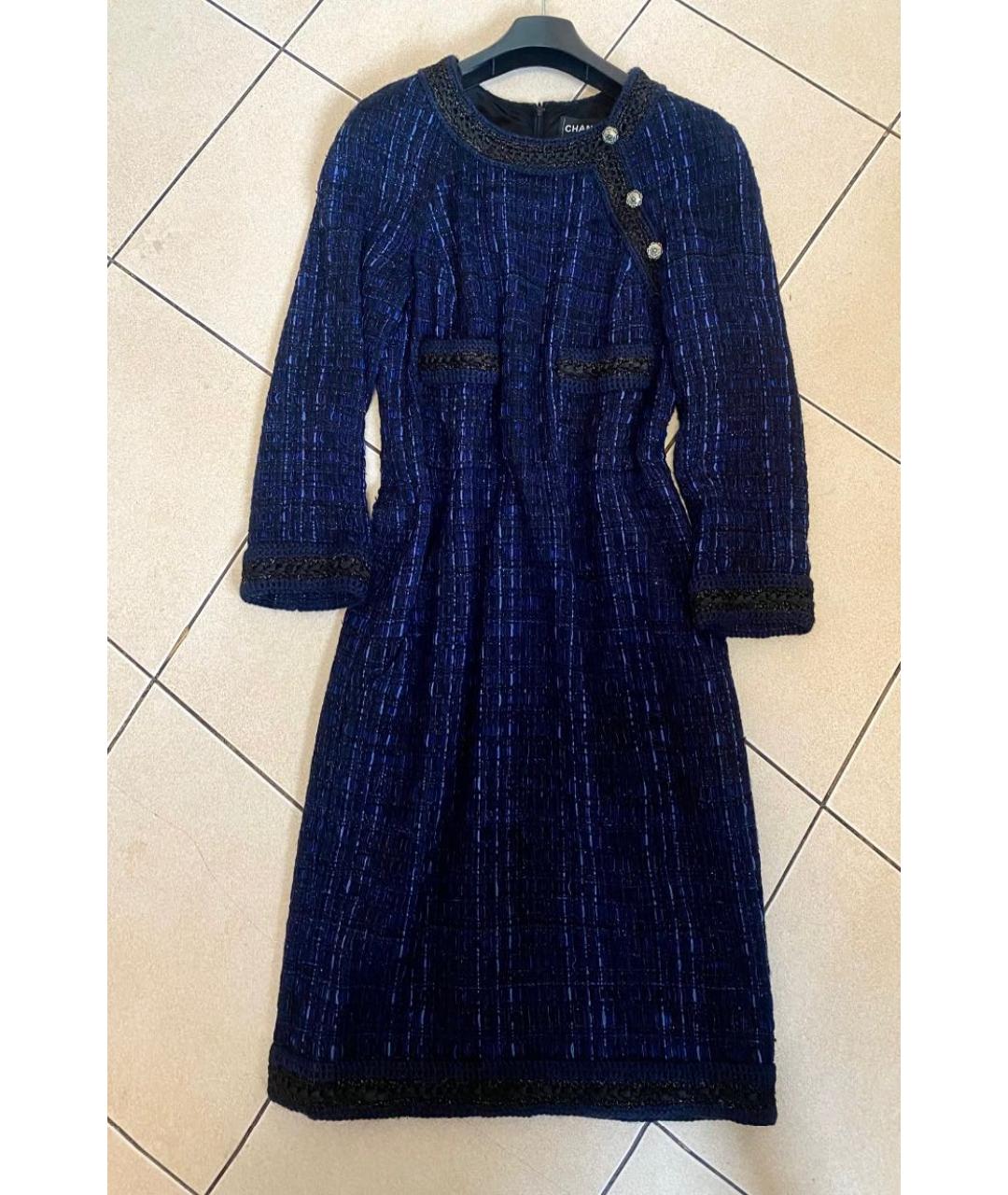 CHANEL Темно-синее твидовое повседневное платье, фото 2
