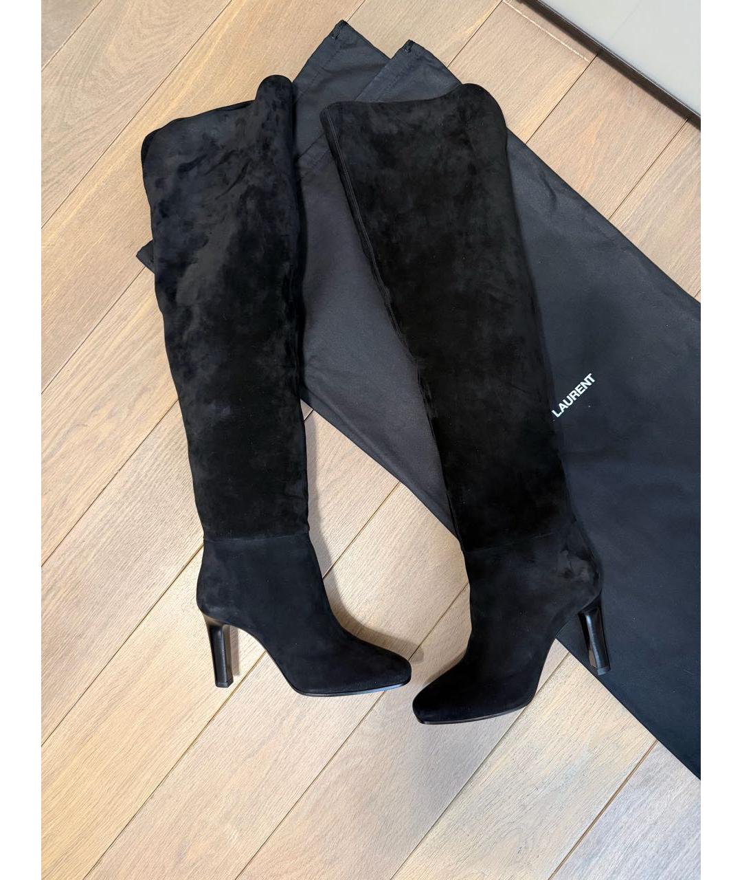 SAINT LAURENT Черные замшевые ботфорты, фото 8