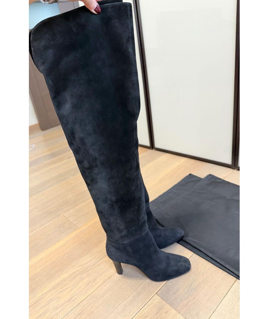 SAINT LAURENT Черные замшевые ботфорты, фото 2