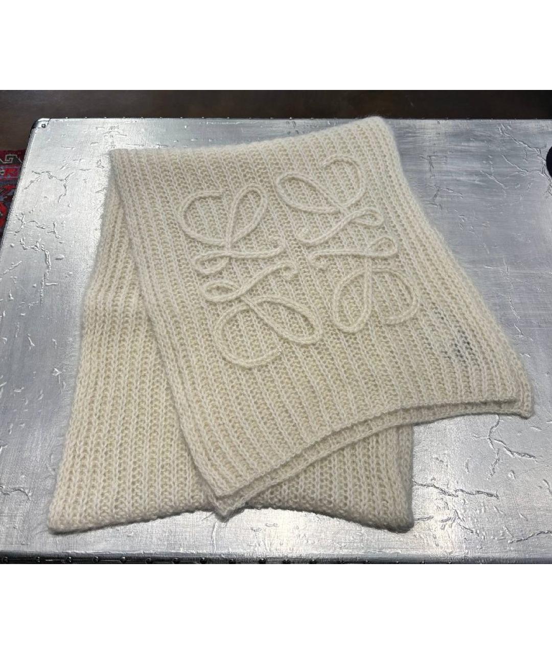 LOEWE Белый шерстяной шарф, фото 4