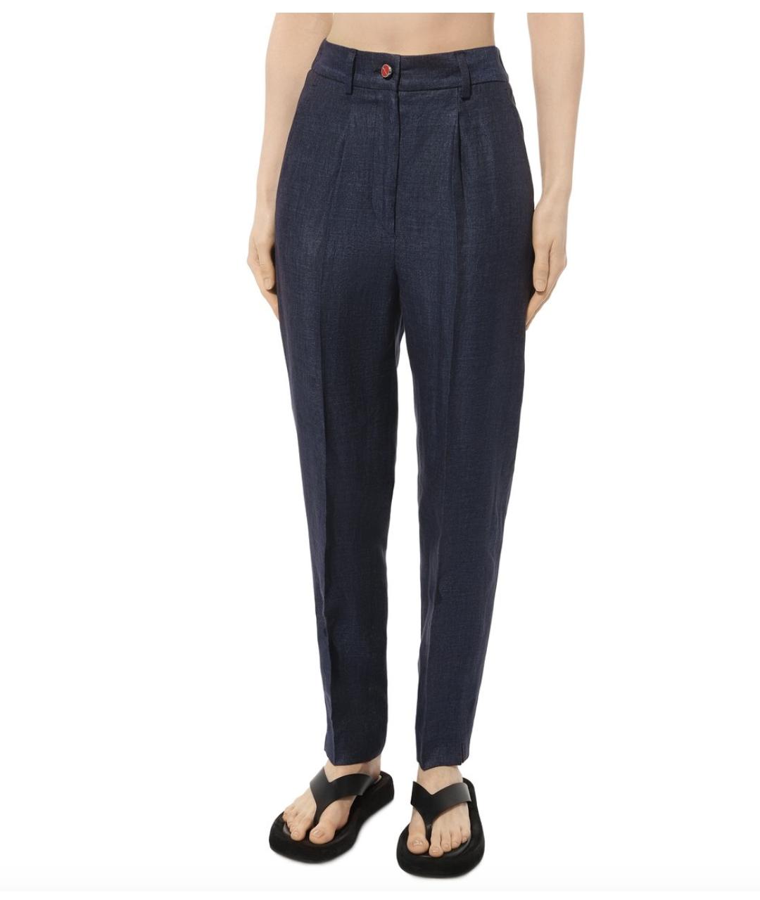 KITON Темно-синие льняные прямые брюки, фото 2