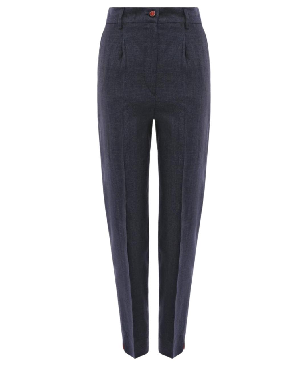 KITON Темно-синие льняные прямые брюки, фото 1