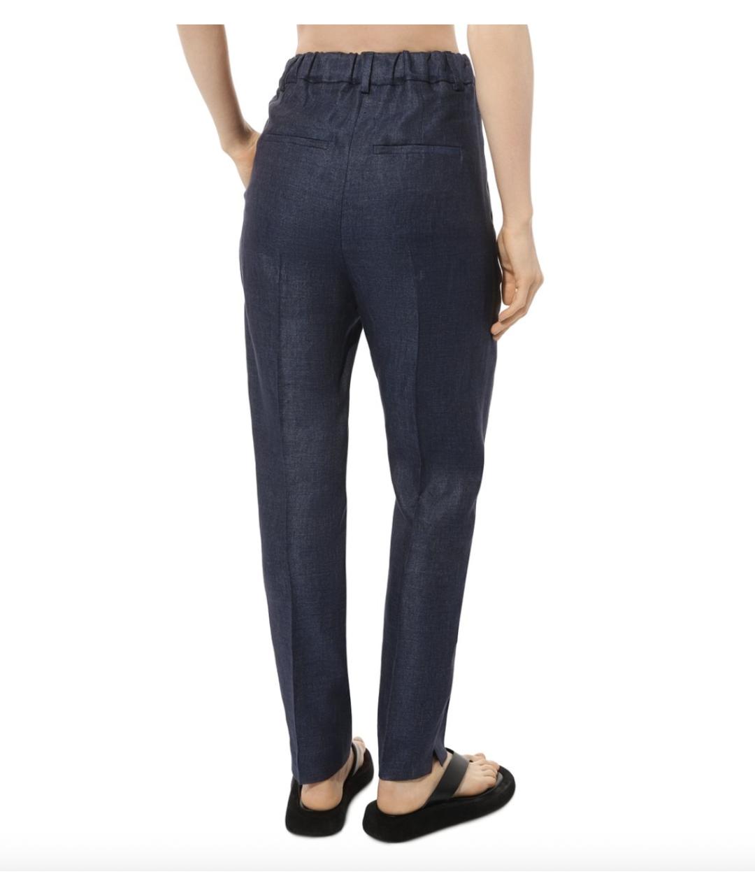 KITON Темно-синие льняные прямые брюки, фото 3