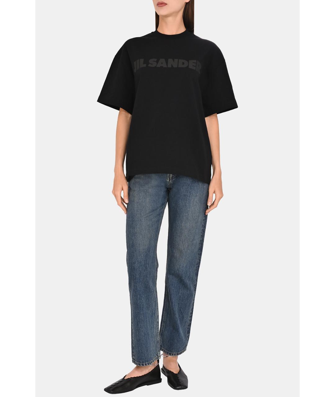 JIL SANDER Черная хлопковая футболка, фото 2