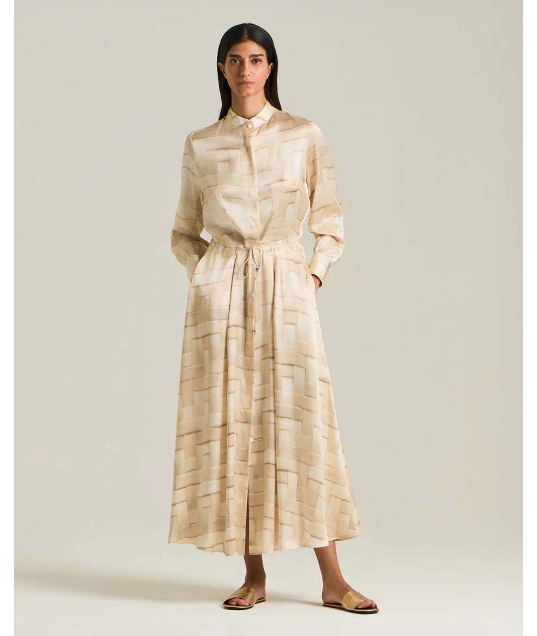 KITON Бежевое шелковое повседневное платье, фото 2