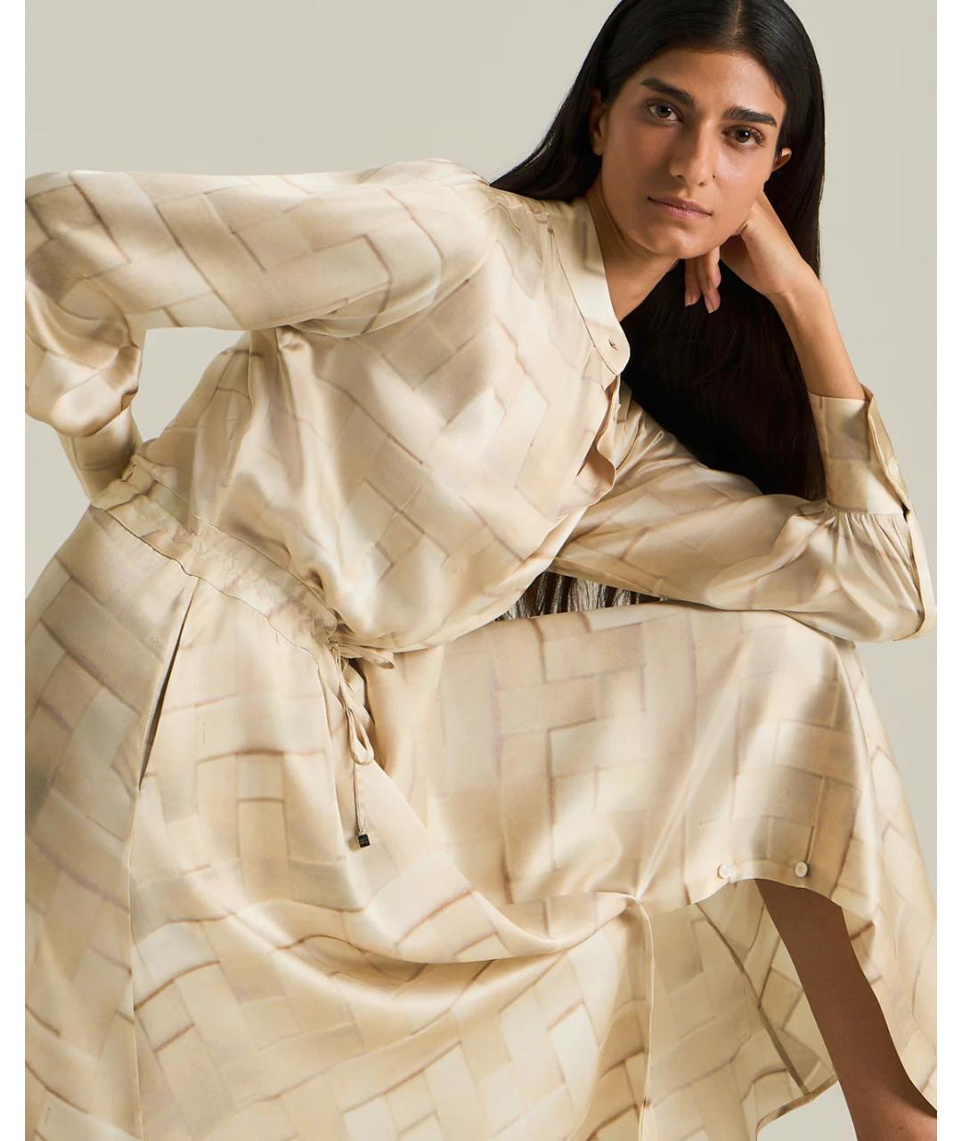 KITON Бежевое шелковое повседневное платье, фото 4