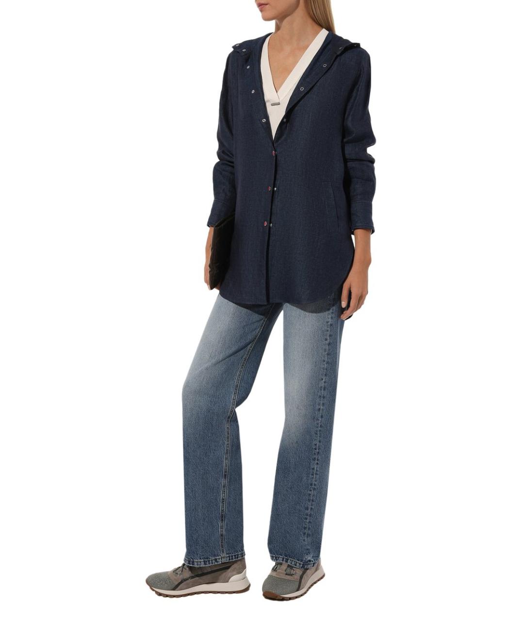 KITON Темно-синяя льняная рубашка, фото 2