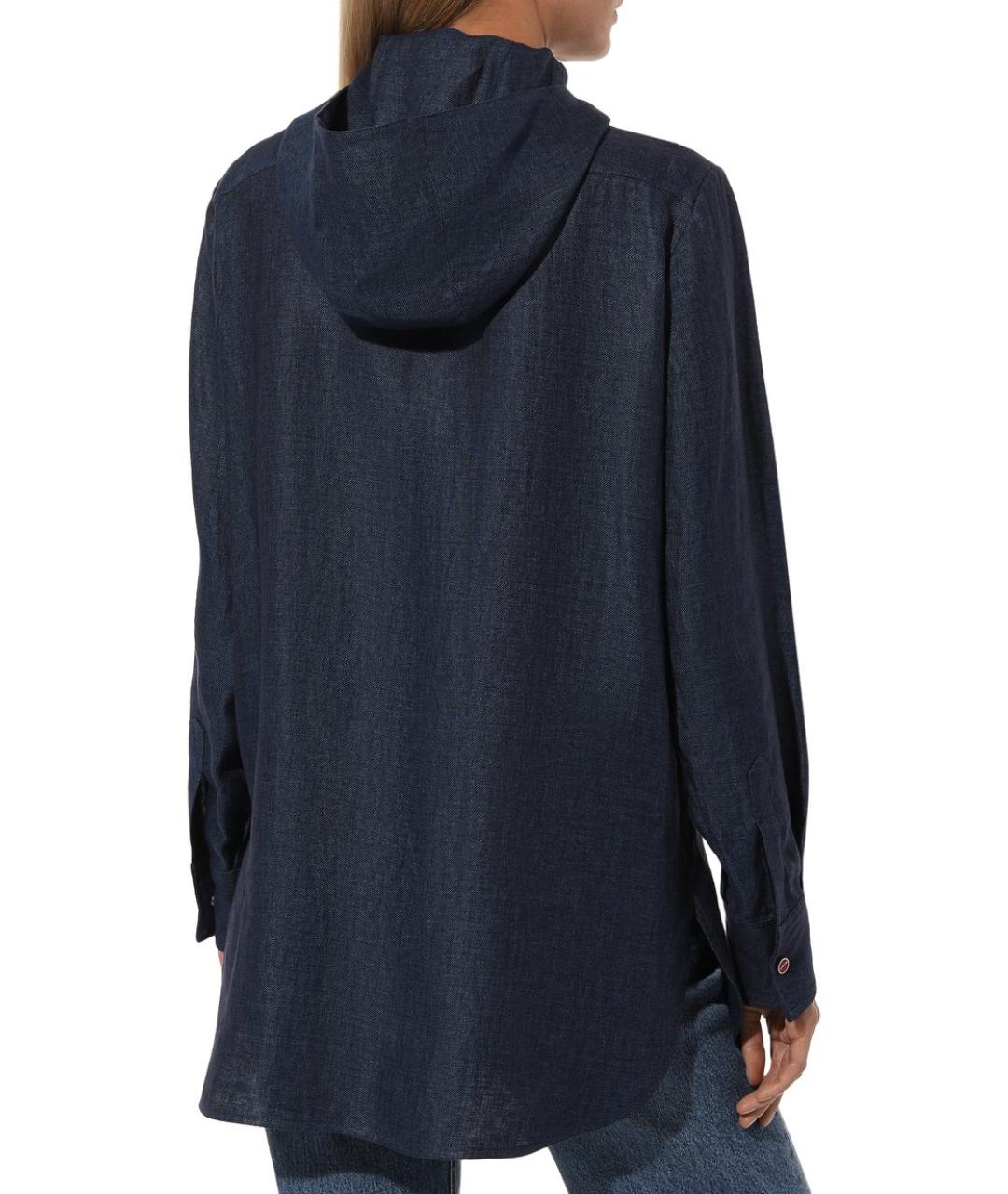 KITON Темно-синяя льняная рубашка, фото 4