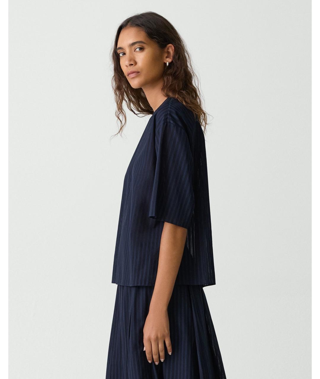 THEORY Темно-синяя шелковая блузы, фото 2