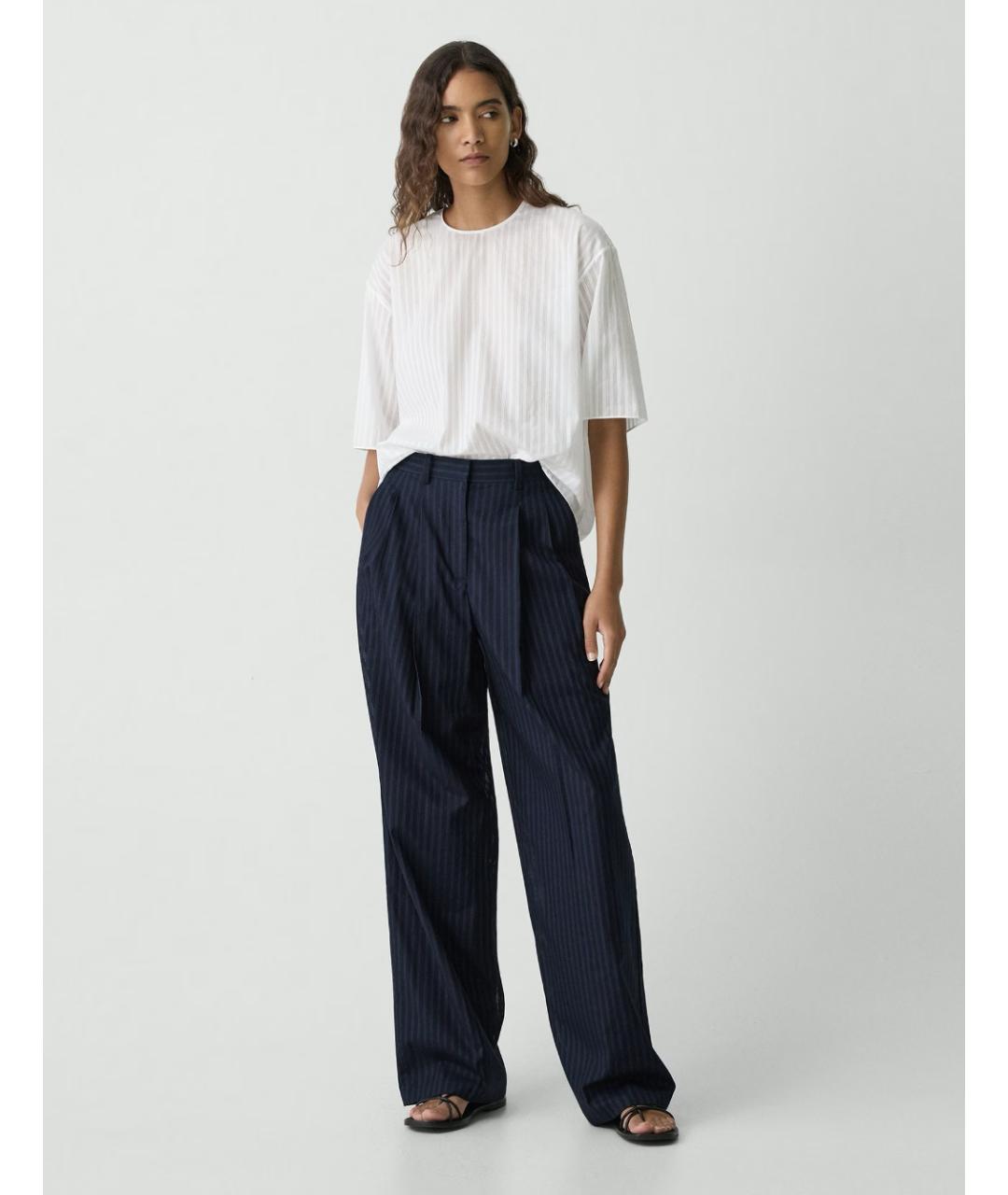 THEORY Темно-синие хлопковые брюки широкие, фото 5