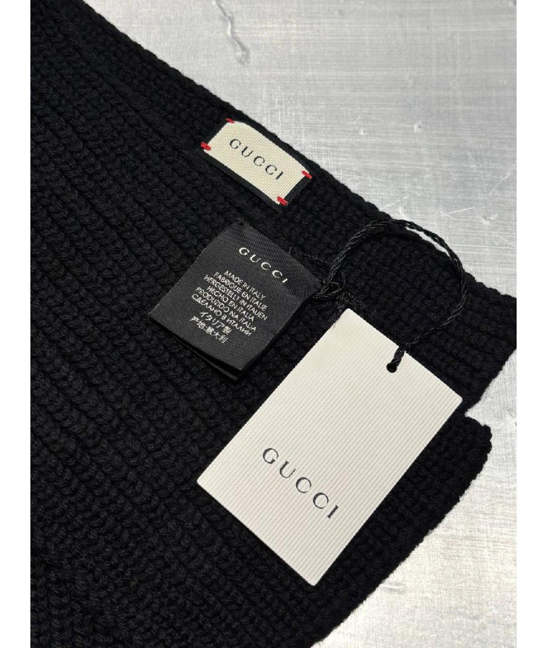 GUCCI Черный шерстяной шарф, фото 3