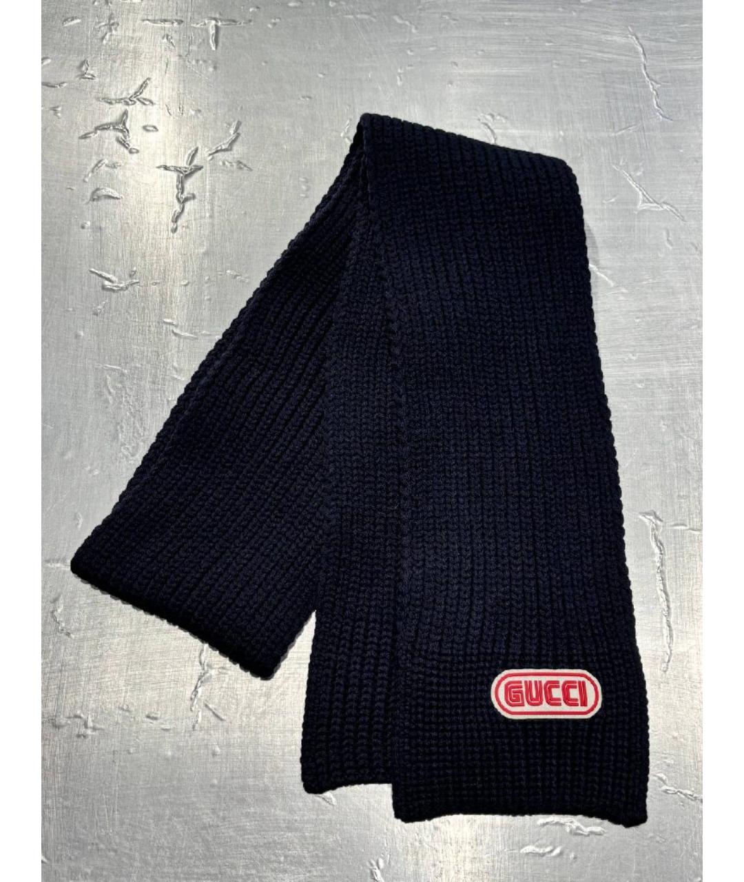 GUCCI Темно-синий шерстяной шарф, фото 4