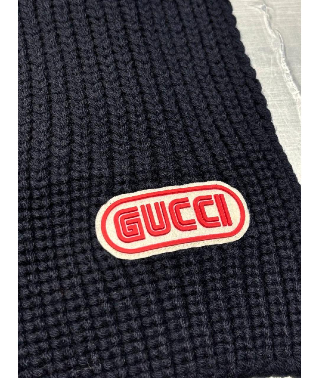 GUCCI Темно-синий шерстяной шарф, фото 2