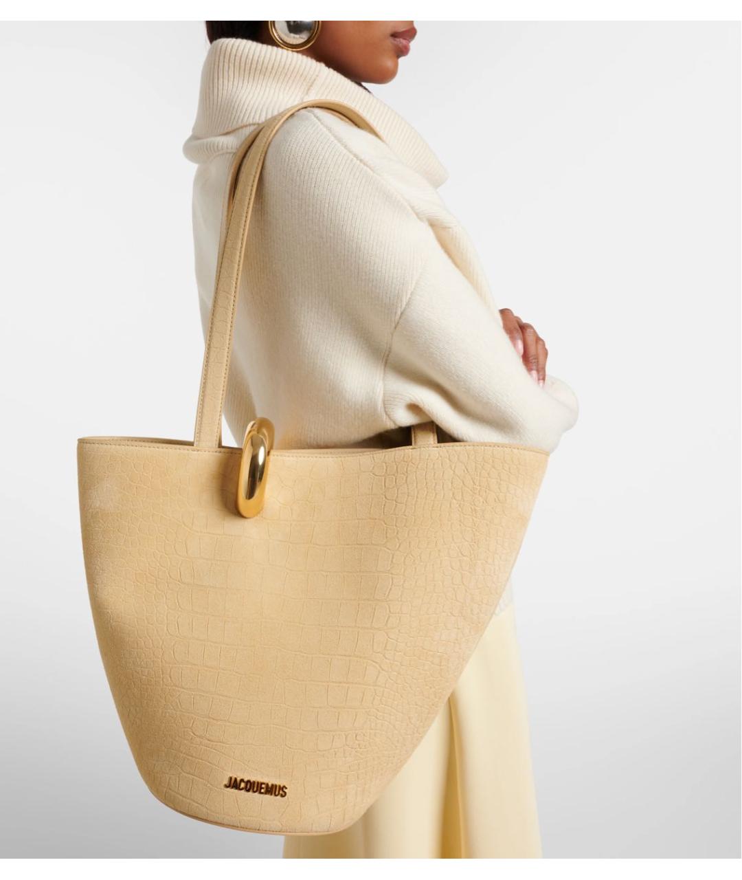 JACQUEMUS Бежевая замшевая сумка тоут, фото 5