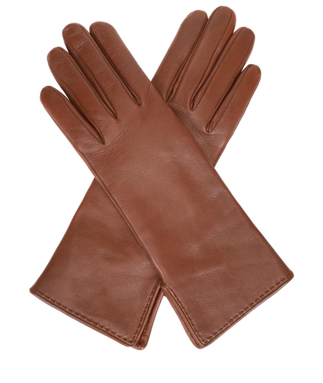 LORO PIANA Коричневые кожаные перчатки, фото 1