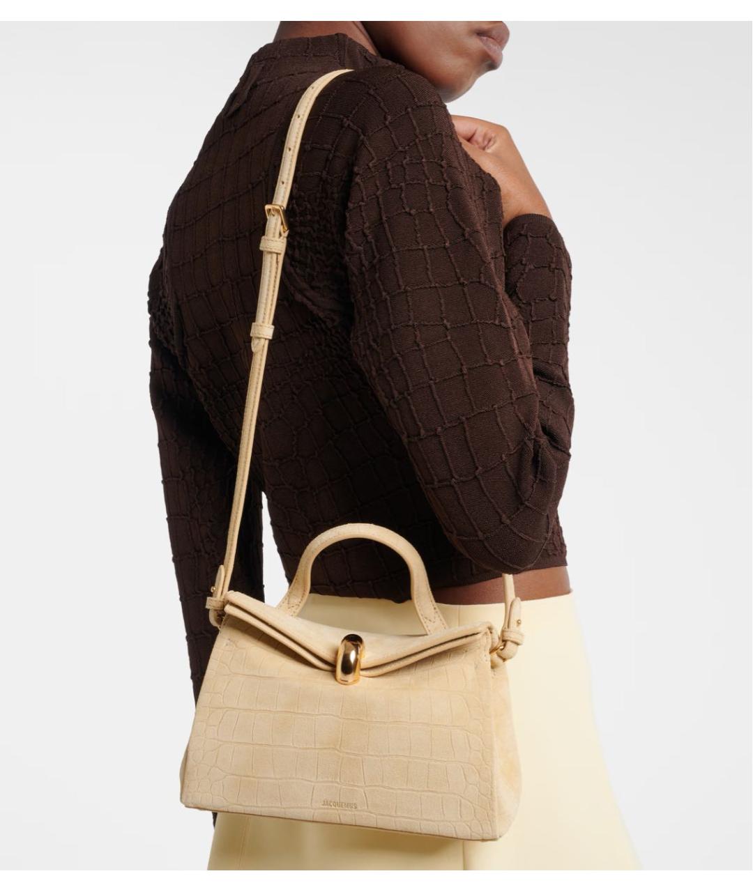 JACQUEMUS Бежевая замшевая сумка тоут, фото 5