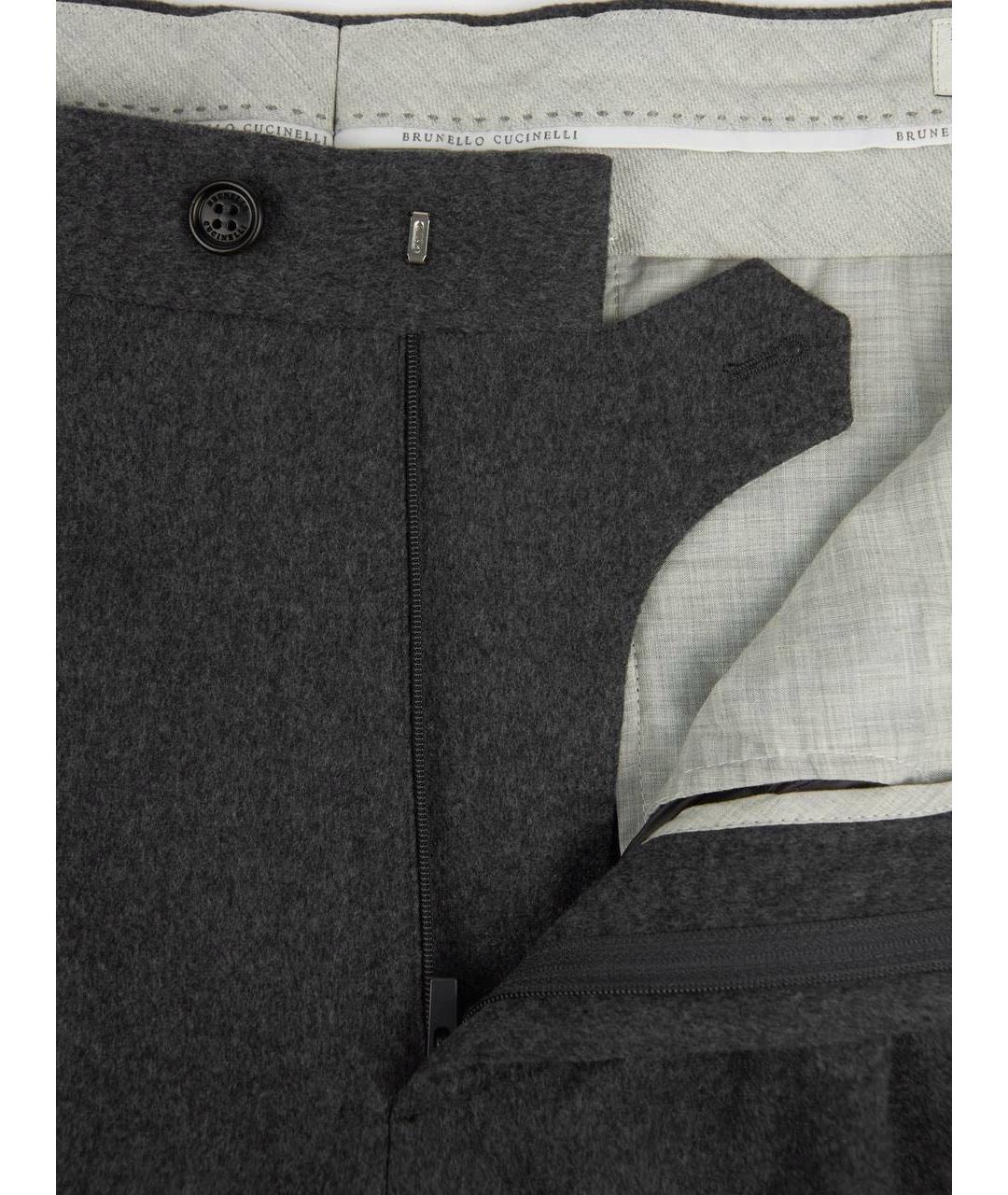BRUNELLO CUCINELLI Серые шерстяные повседневные брюки, фото 6