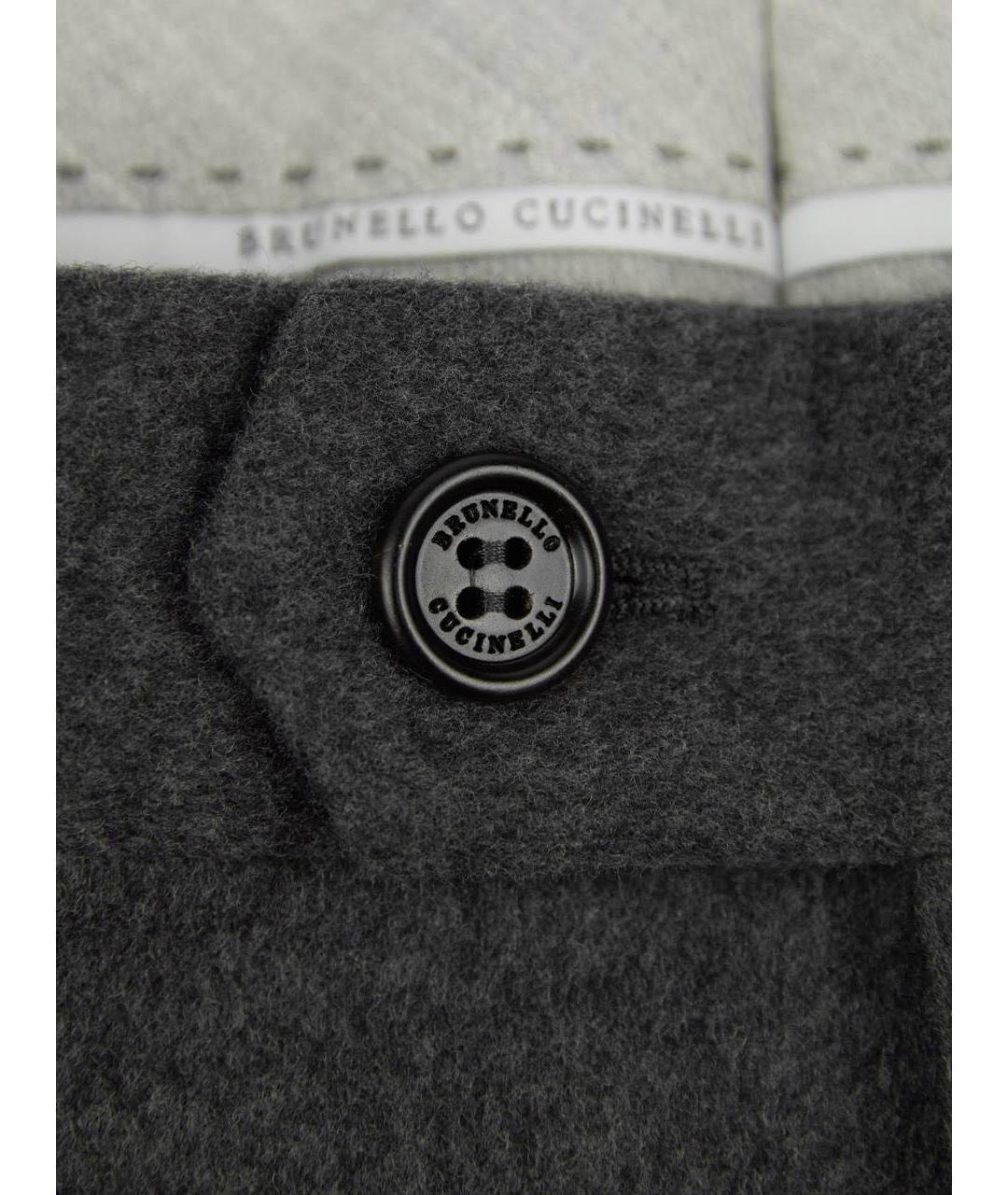BRUNELLO CUCINELLI Серые шерстяные повседневные брюки, фото 5