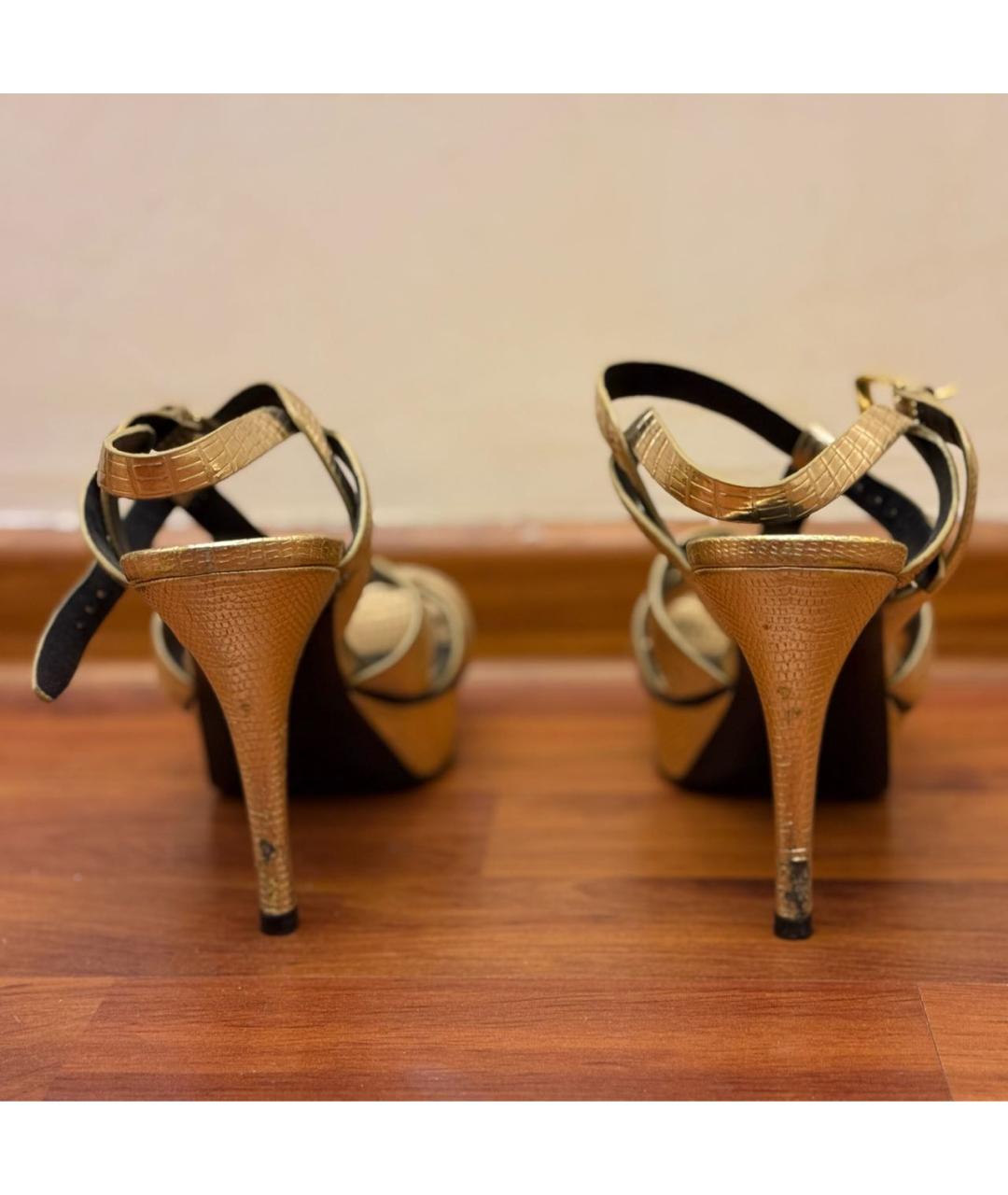 SAINT LAURENT Золотые кожаные босоножки, фото 3