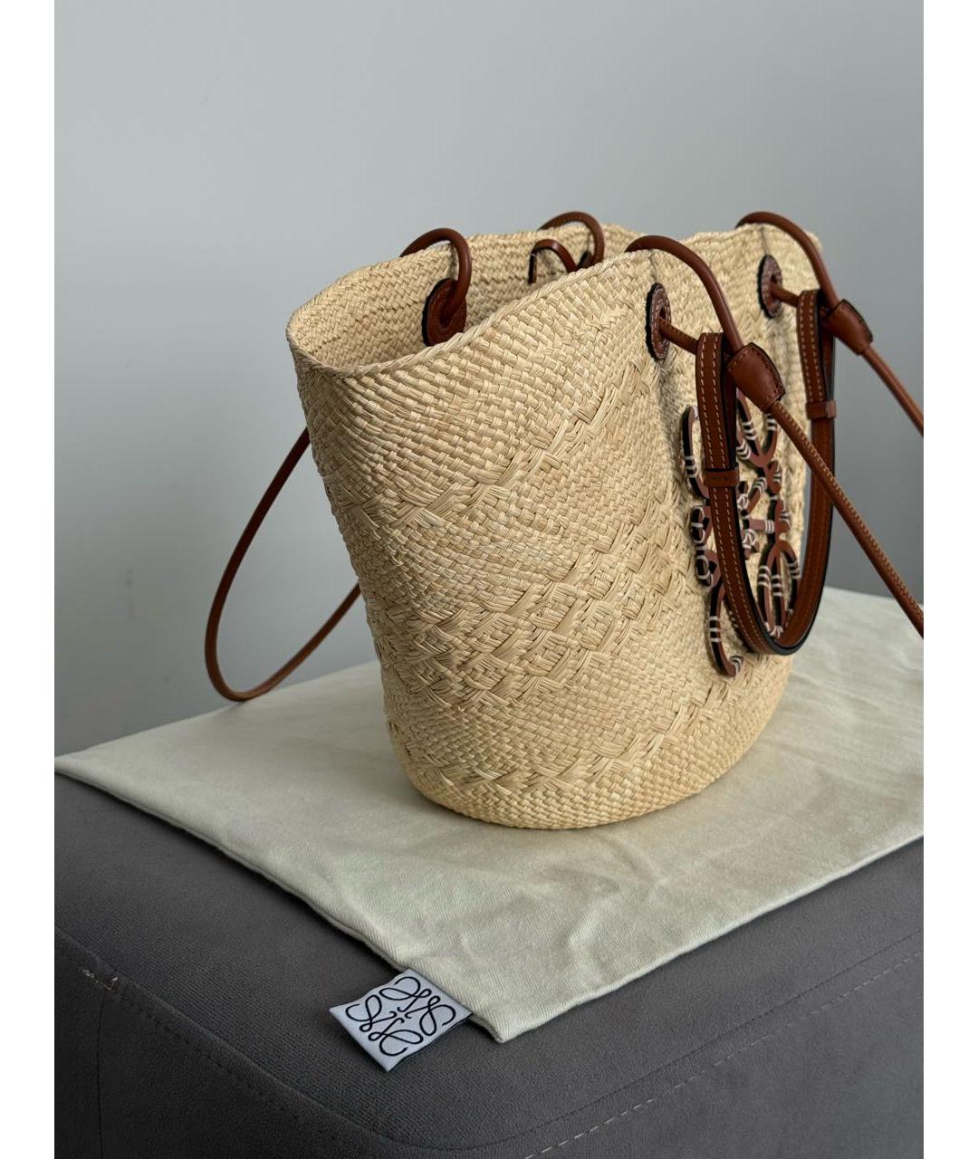LOEWE Бежевая пелетеная пляжная сумка, фото 3