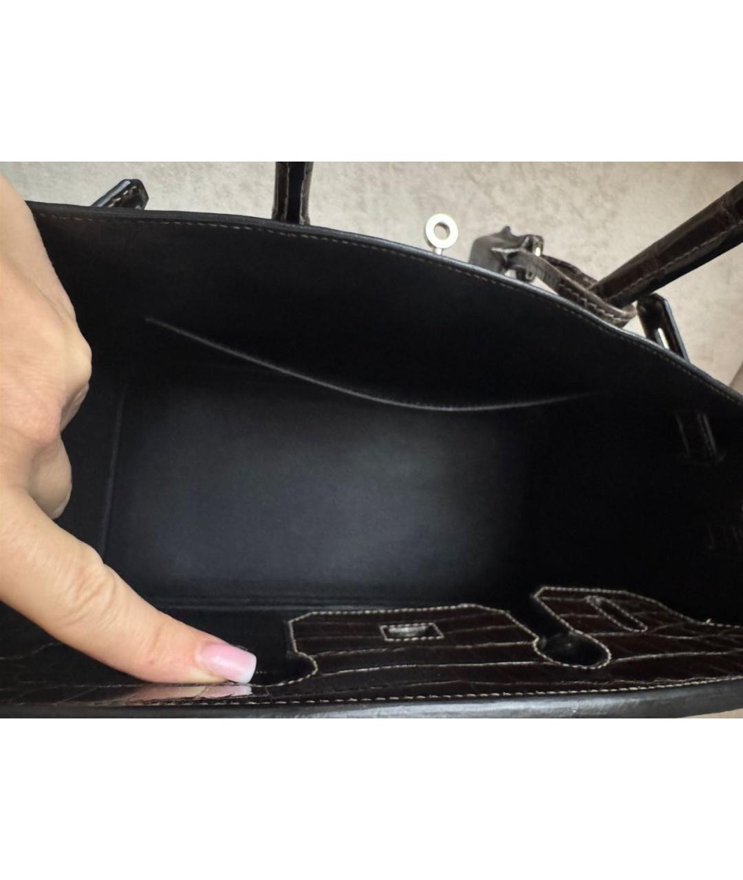 HERMES Коричневая сумка с короткими ручками из лакированной кожи, фото 4