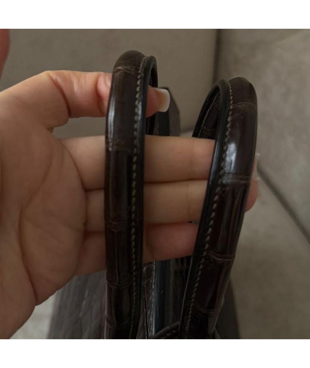 HERMES Коричневая сумка с короткими ручками из лакированной кожи, фото 8