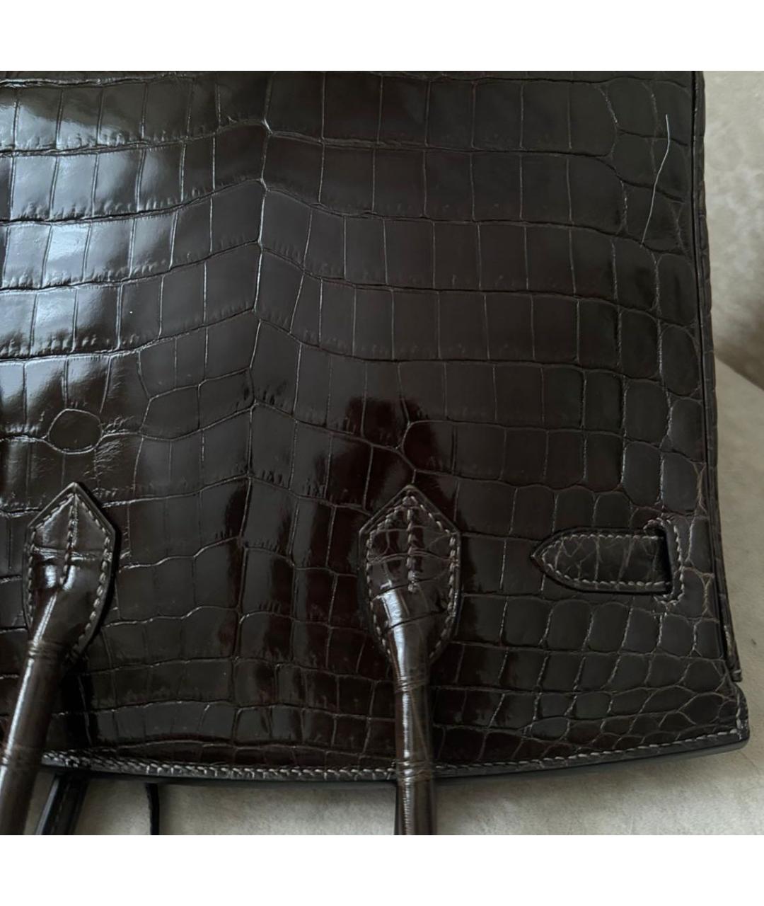 HERMES Коричневая сумка с короткими ручками из лакированной кожи, фото 3