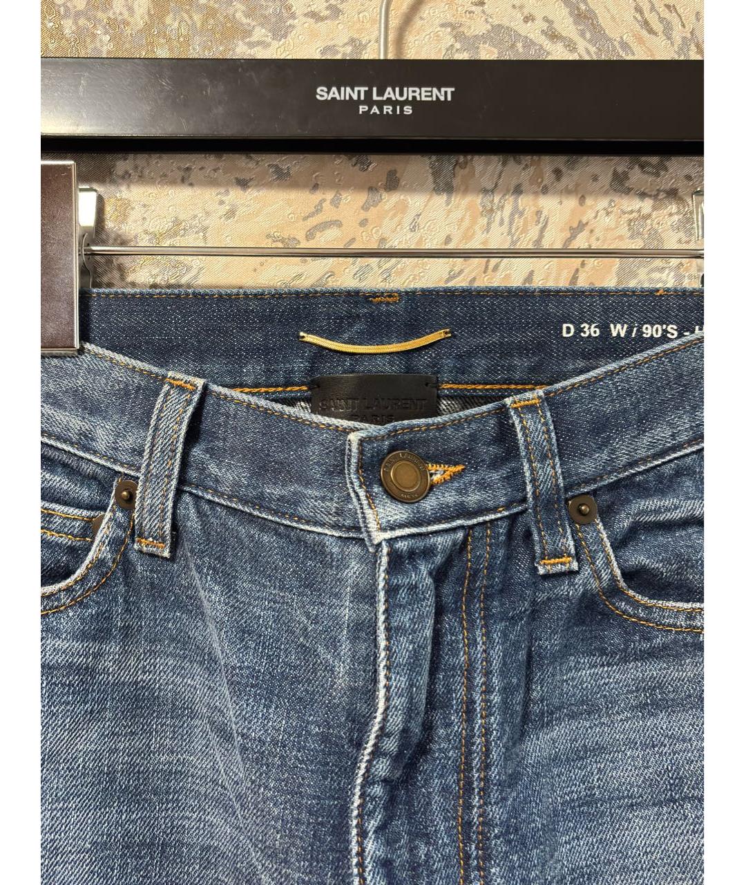 SAINT LAURENT Синие хлопковые прямые джинсы, фото 2