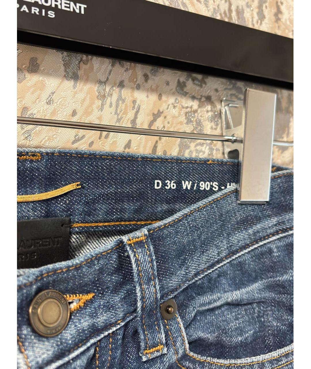 SAINT LAURENT Синие хлопковые прямые джинсы, фото 3