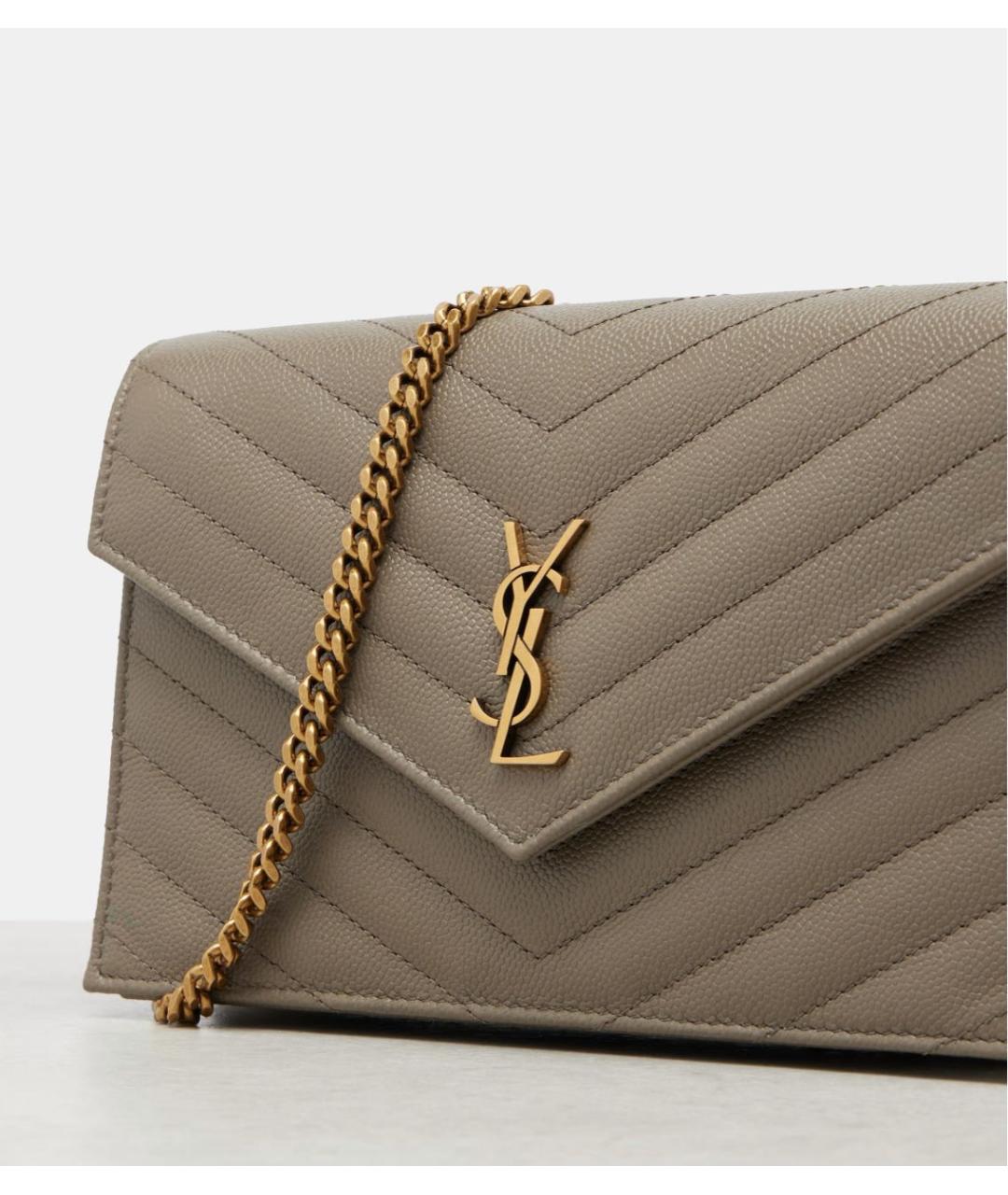 SAINT LAURENT Бежевый кожаный кошелек, фото 2