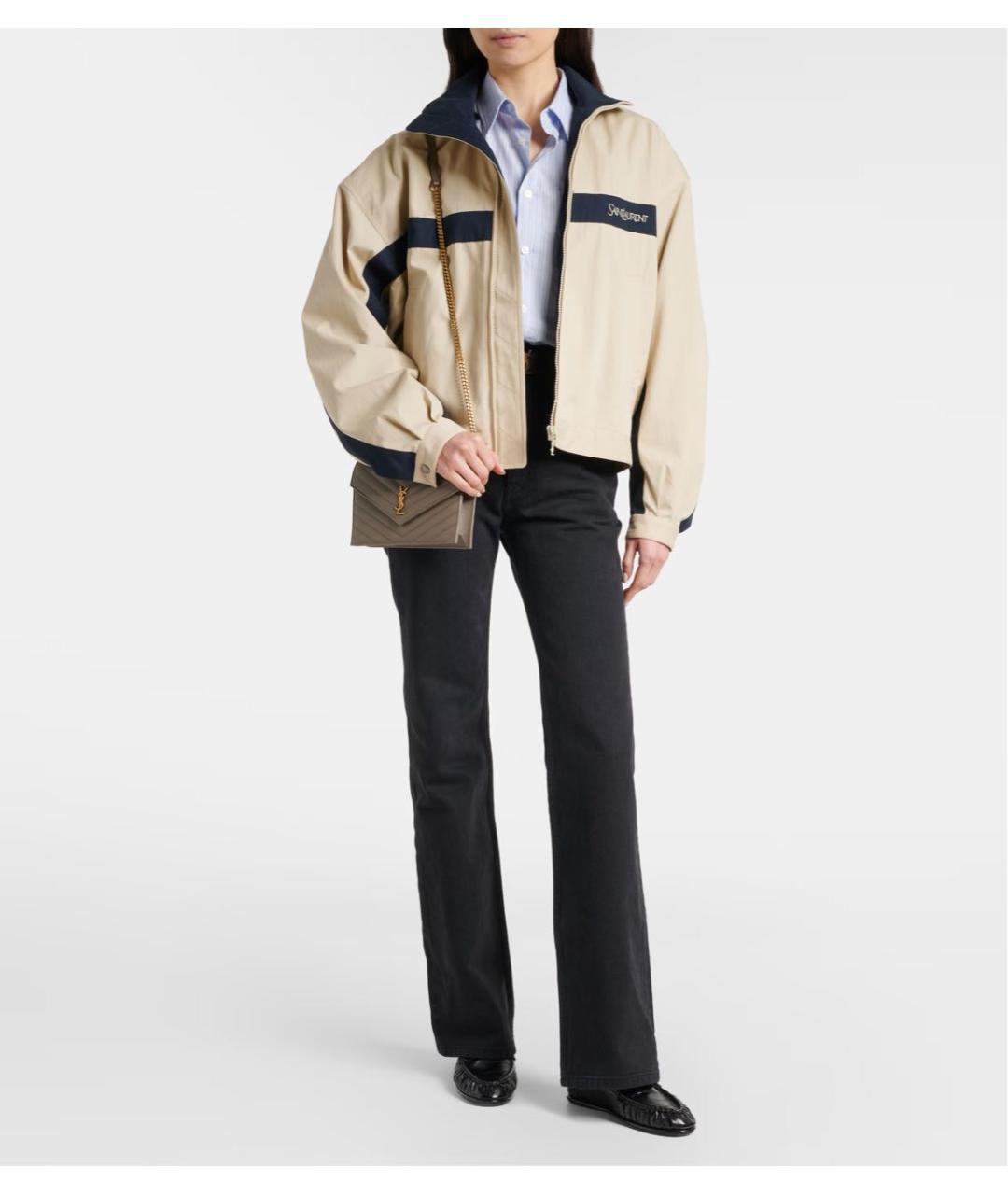 SAINT LAURENT Бежевый кожаный кошелек, фото 7