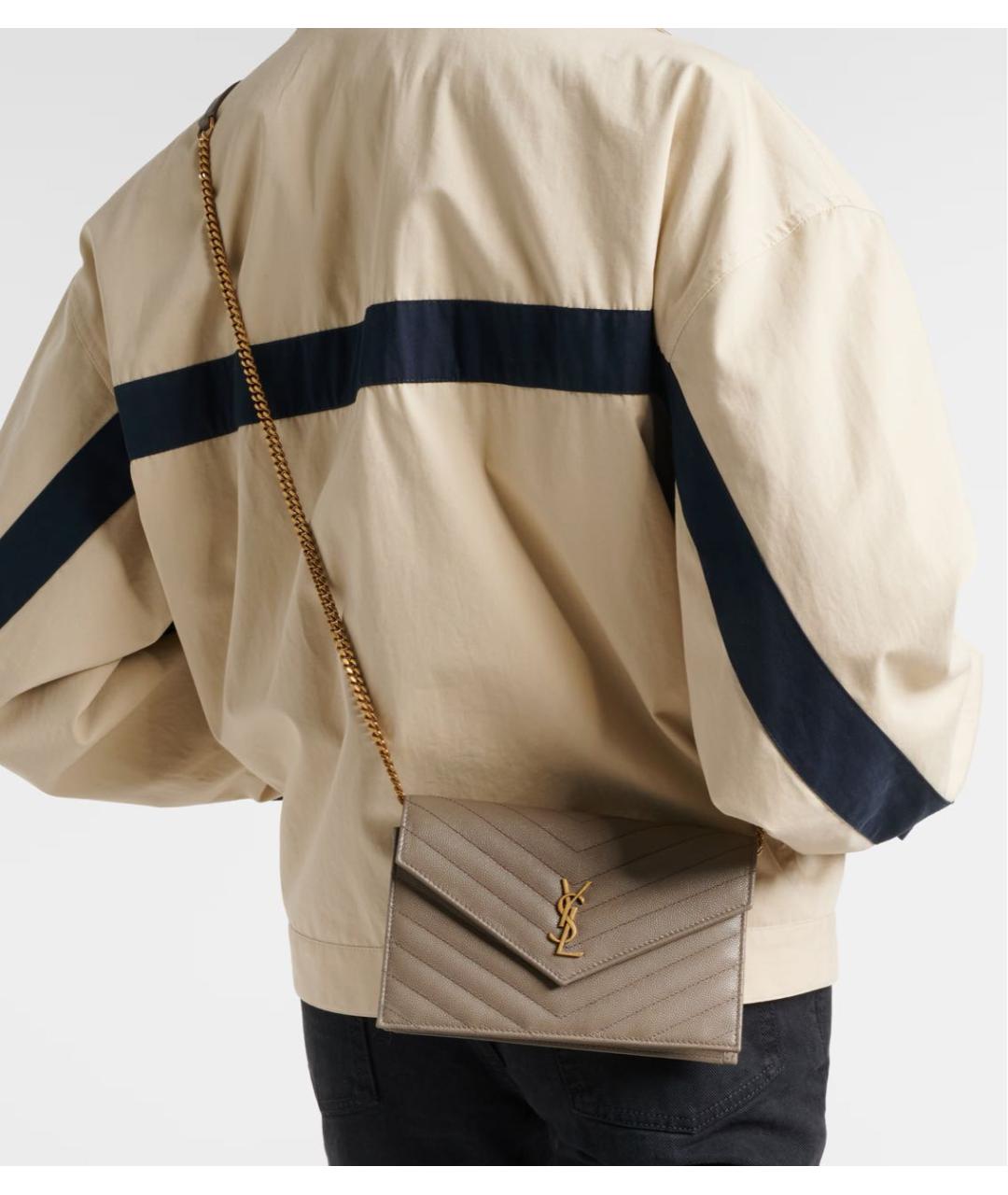 SAINT LAURENT Бежевый кожаный кошелек, фото 5