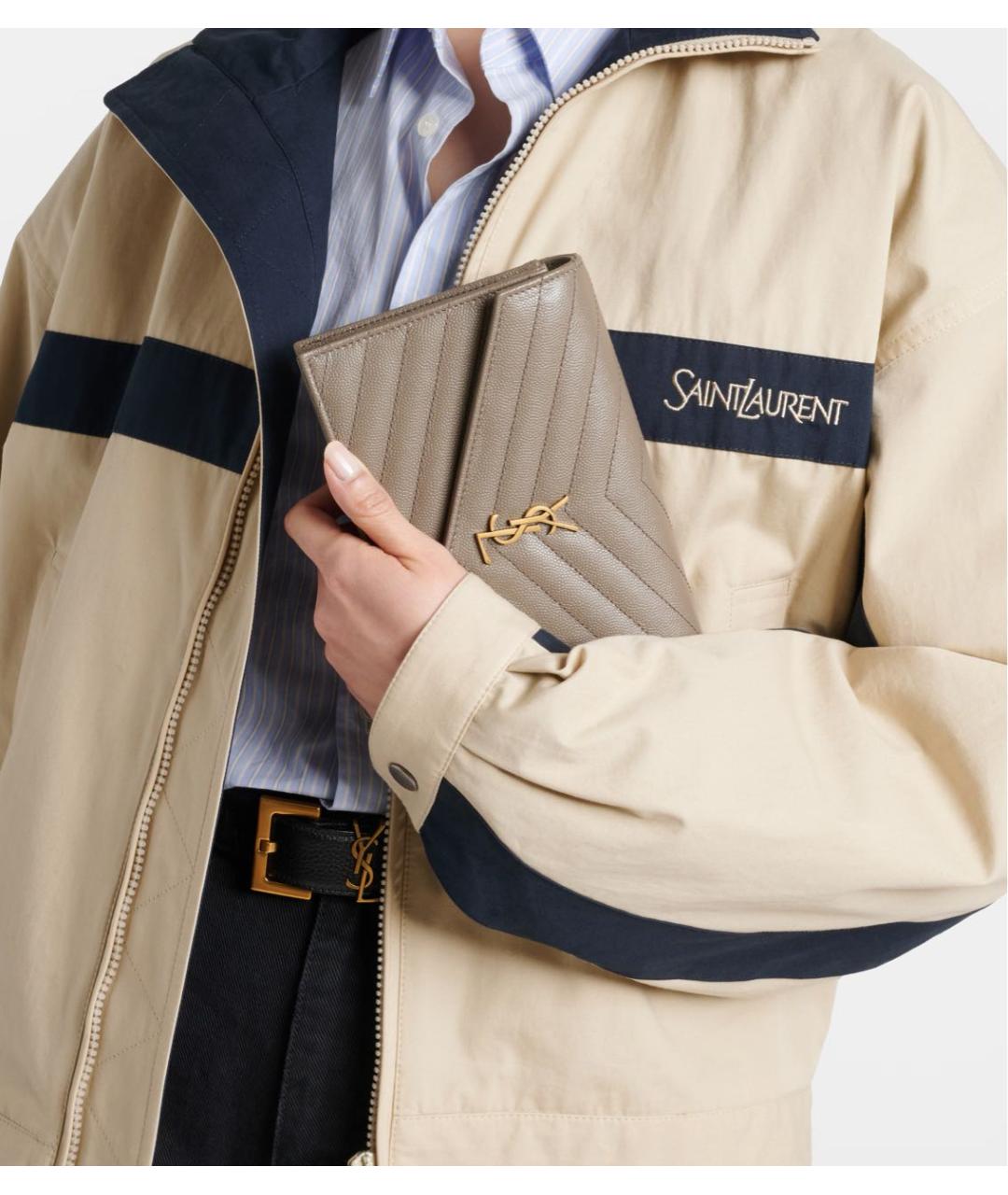 SAINT LAURENT Бежевый кожаный кошелек, фото 6