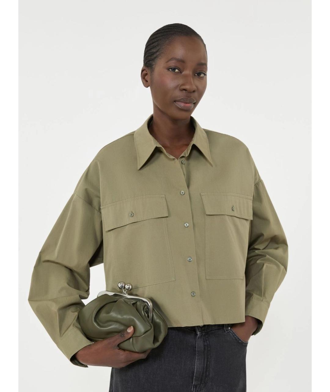 WEEKEND MAX MARA Хаки хлопковая рубашка, фото 5