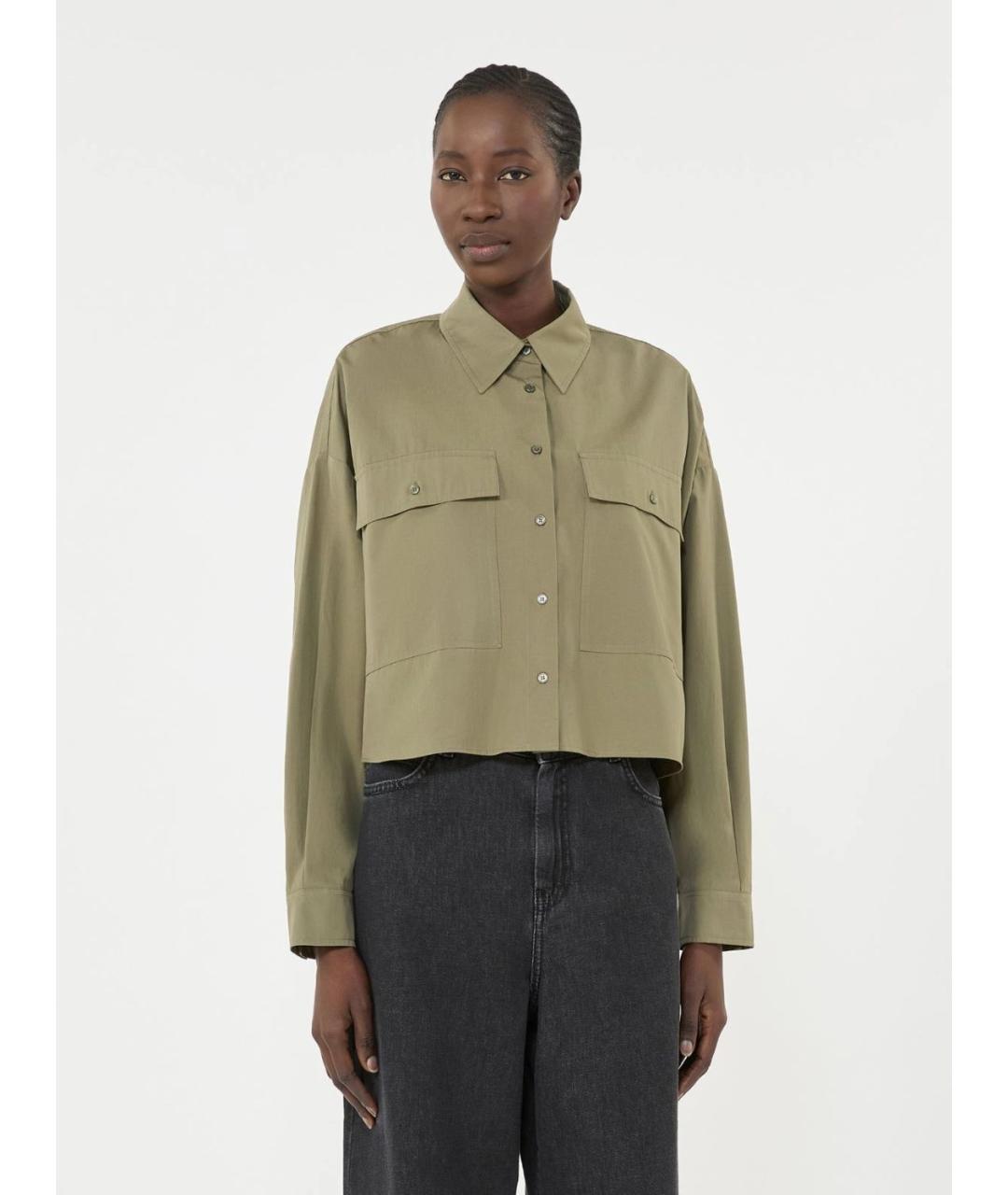 WEEKEND MAX MARA Хаки хлопковая рубашка, фото 3