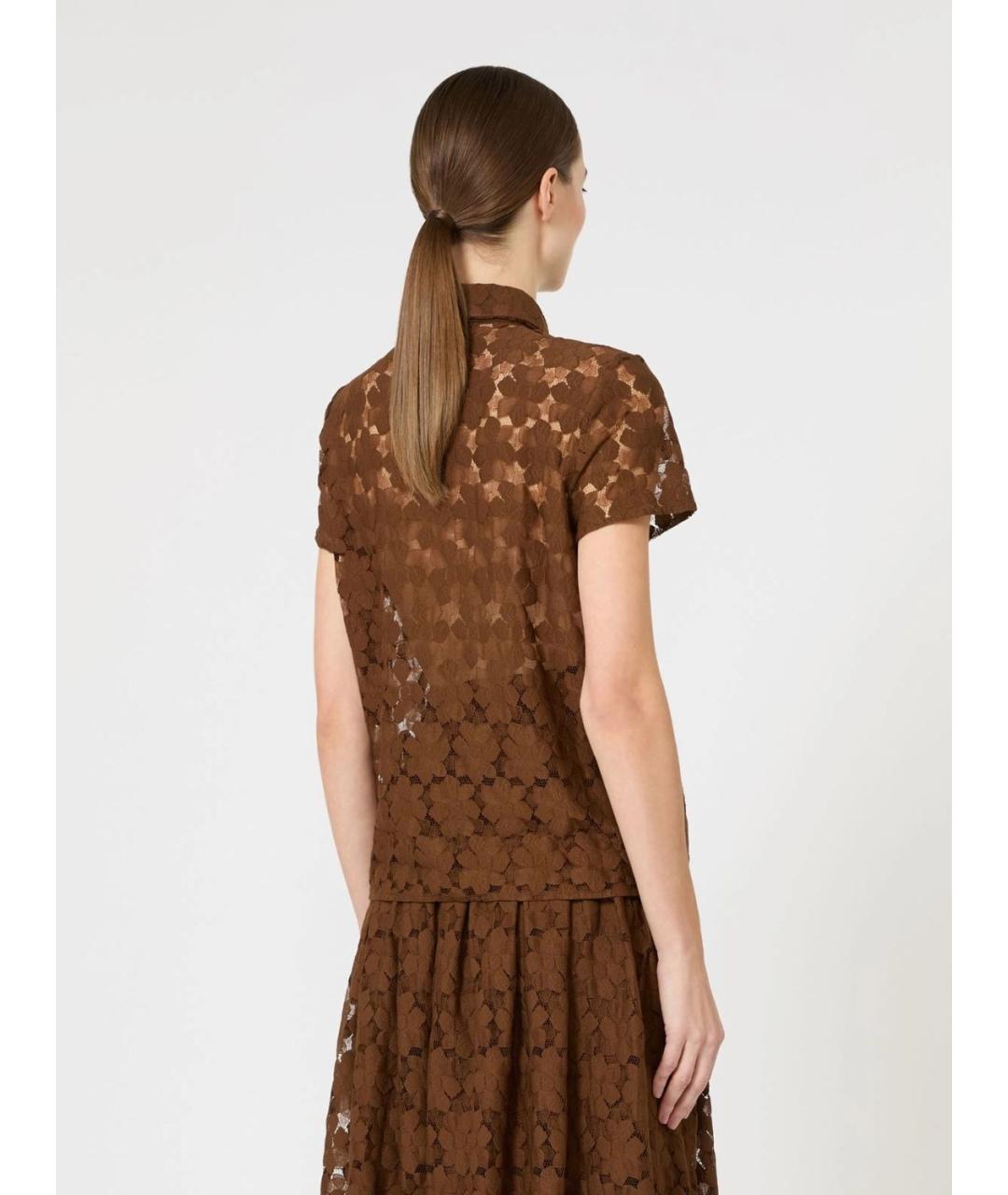 MAX MARA STUDIO Коричневая хлопковая футболка, фото 4