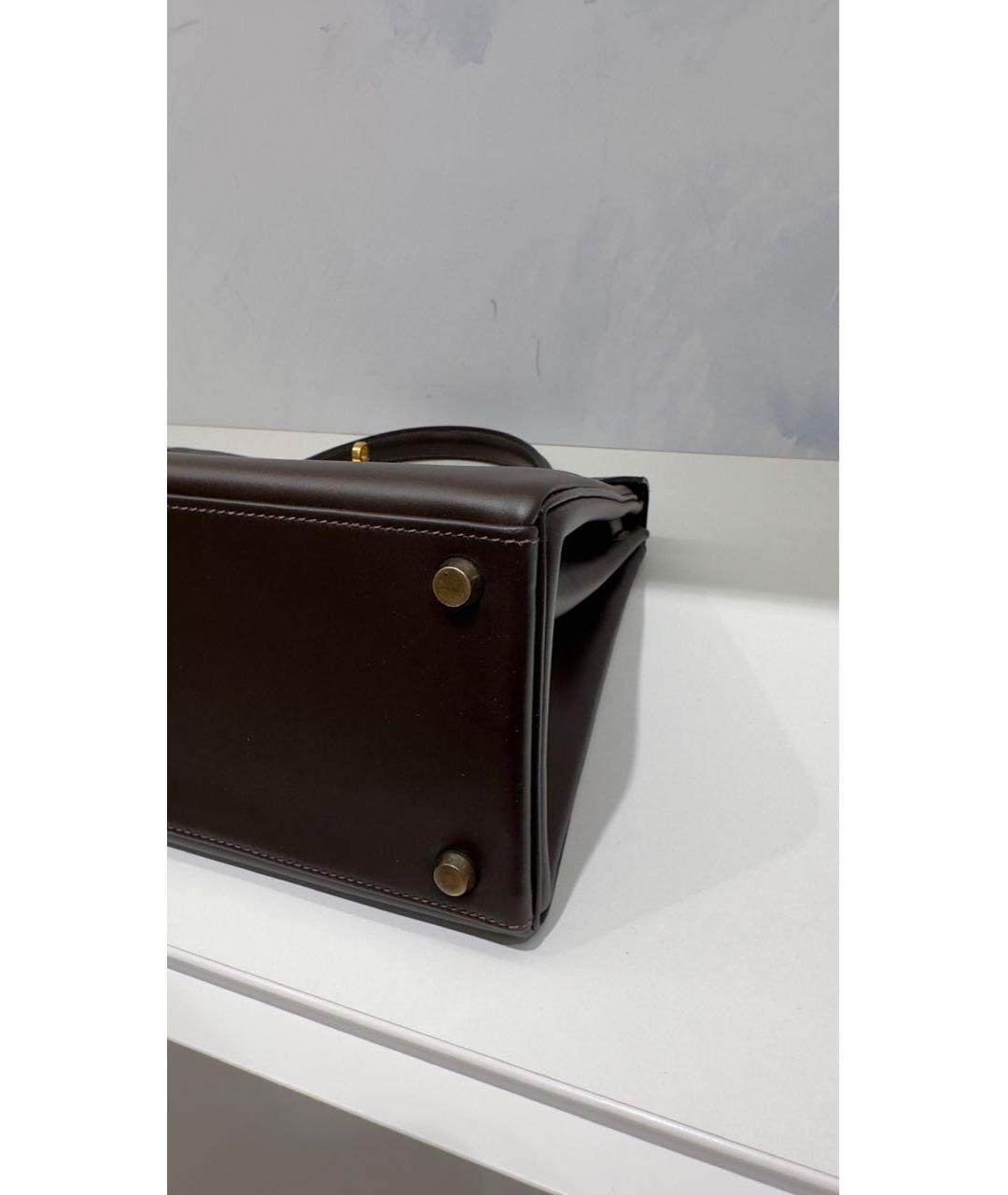 HERMES Коричневая кожаная сумка с короткими ручками, фото 7