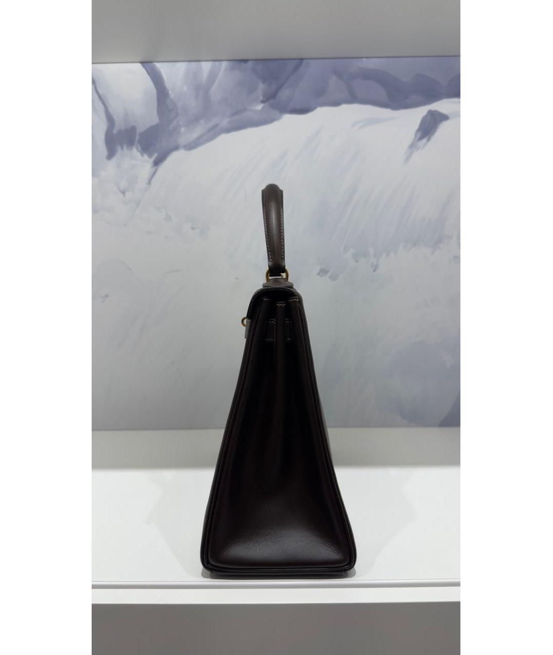 HERMES Коричневая кожаная сумка с короткими ручками, фото 2