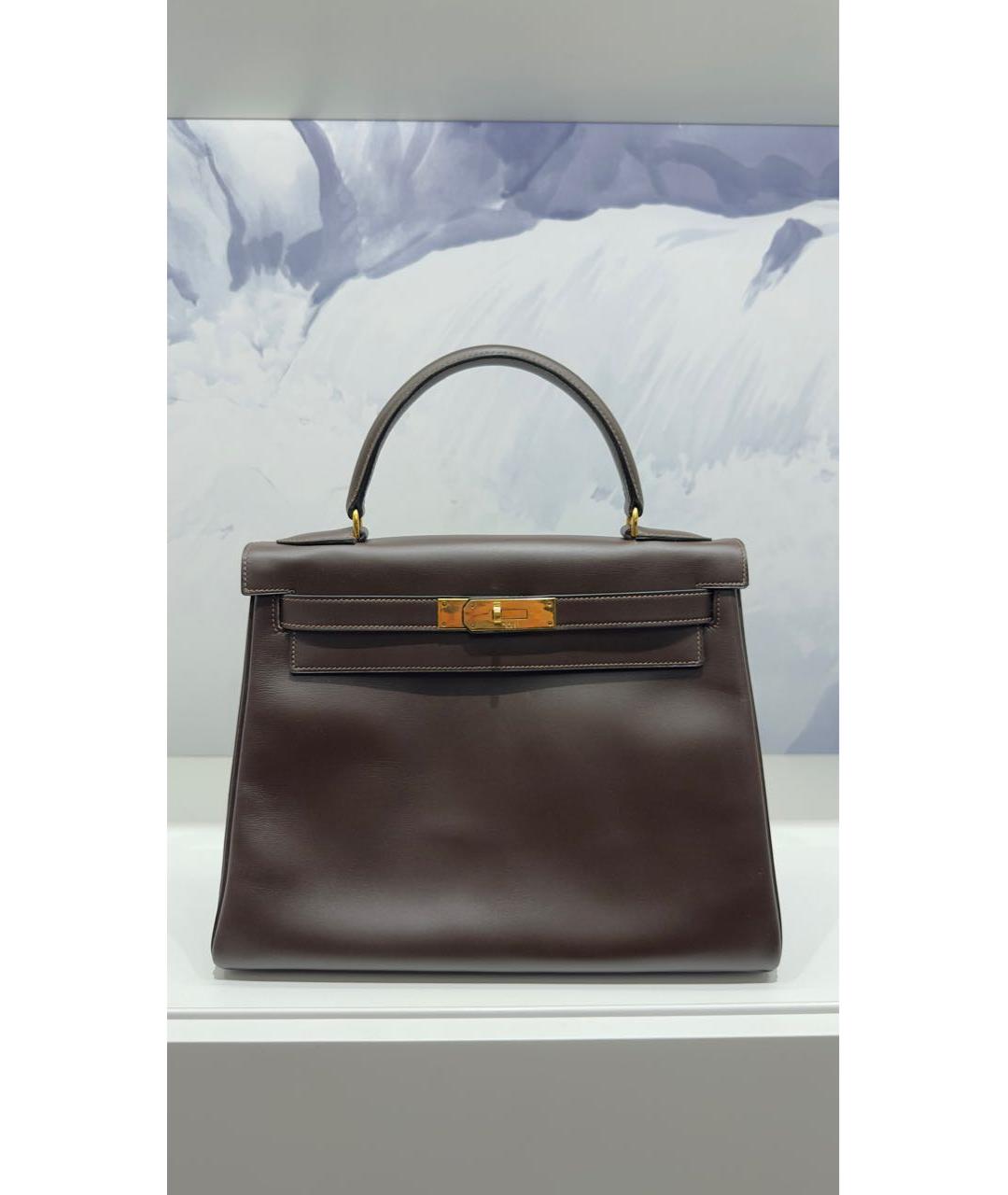 HERMES Коричневая кожаная сумка с короткими ручками, фото 8