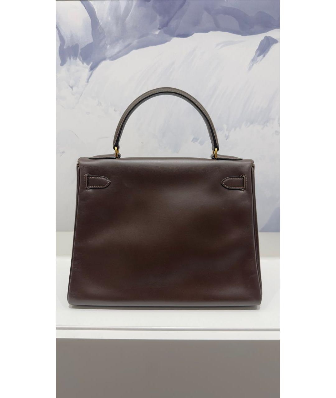 HERMES Коричневая кожаная сумка с короткими ручками, фото 3