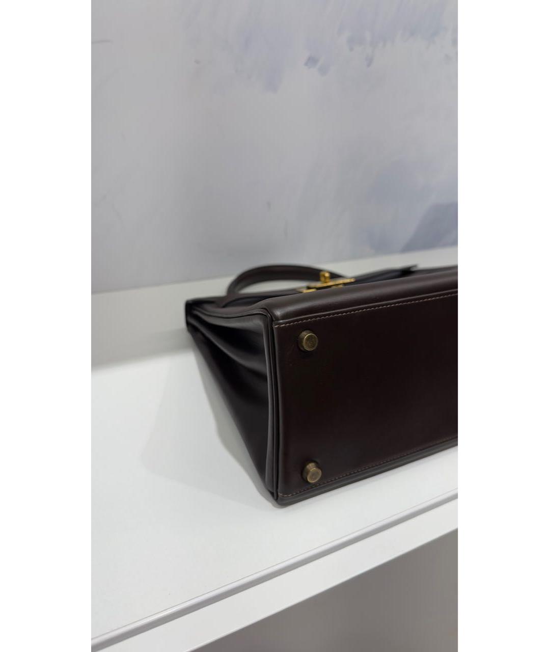 HERMES Коричневая кожаная сумка с короткими ручками, фото 6