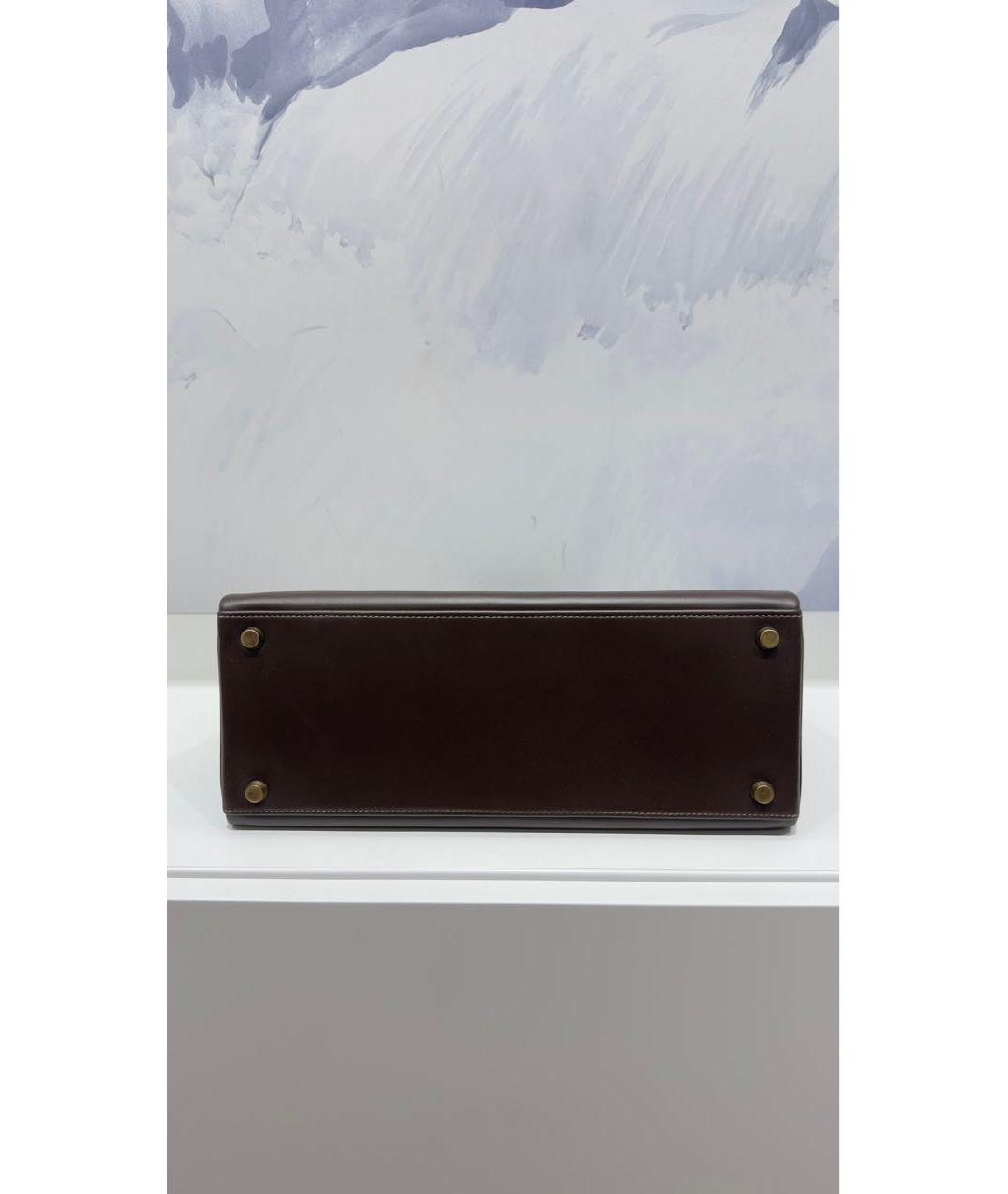 HERMES Коричневая кожаная сумка с короткими ручками, фото 5